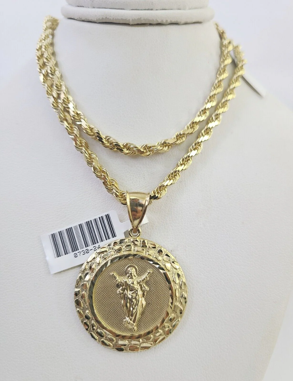 10k Solid Rope Chain Jesus Charm Set 4mm 18"-30" Necklace Gold Pendant - Image 6