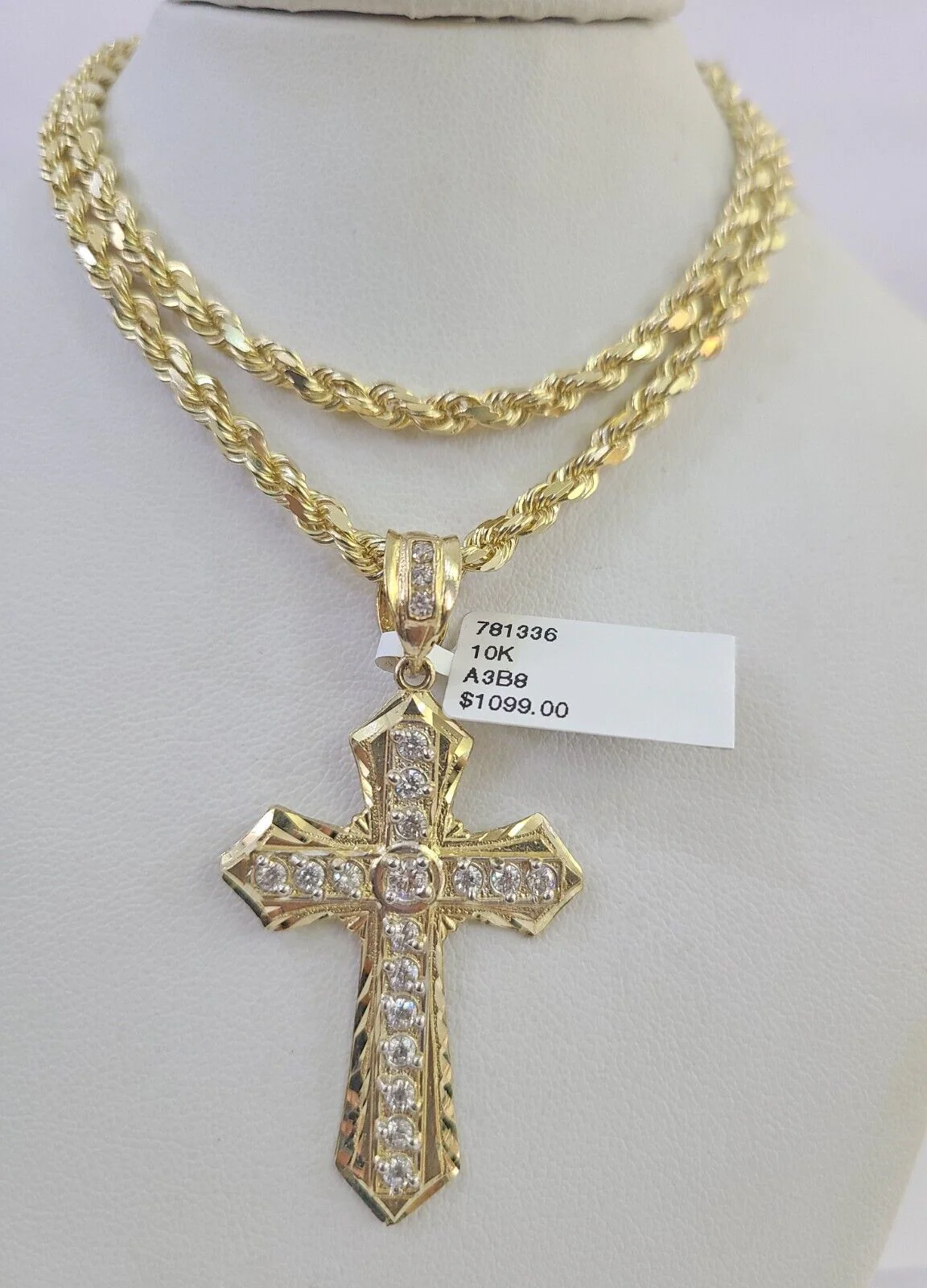 10k Solid Rope Chain Jesus Cross Charm Set 4mm 18"-30" Necklace Gold Pendant - Image 6