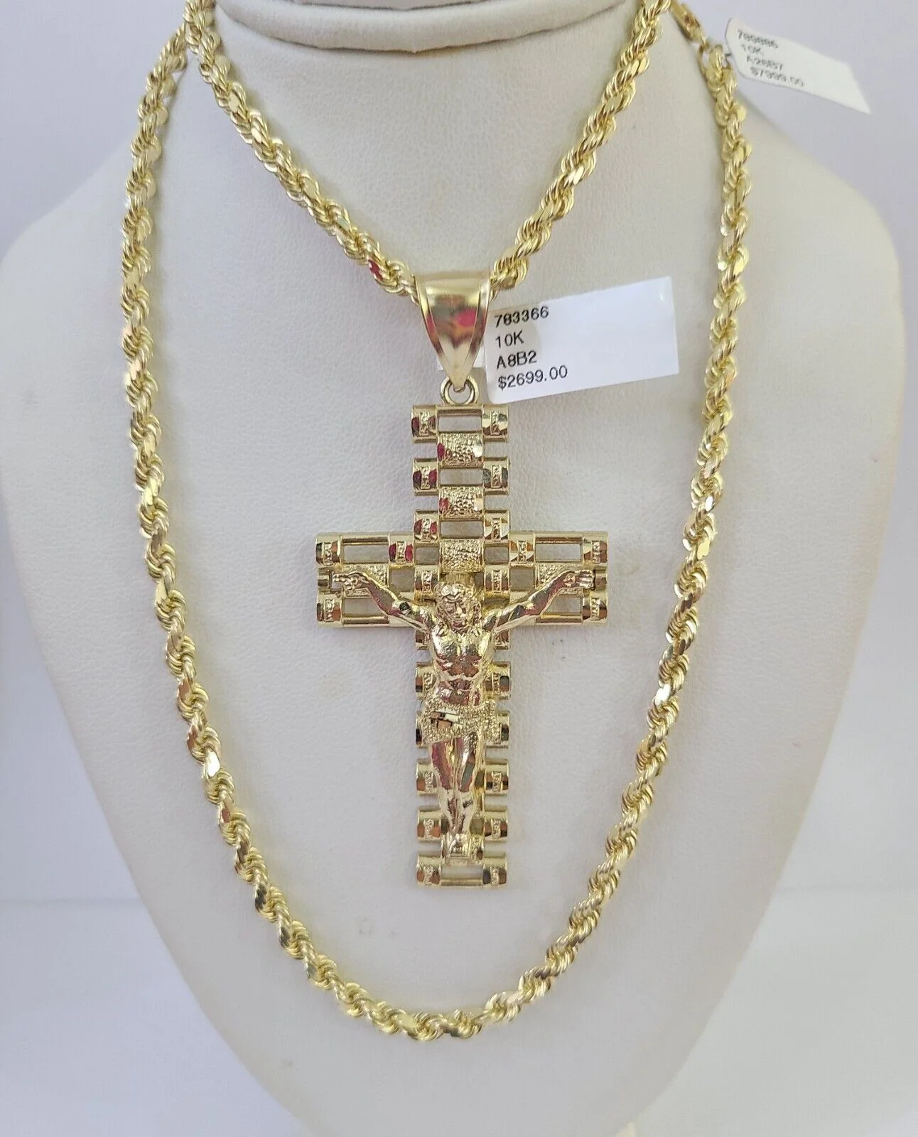 10k Solid Rope Chain Jesus Cross Charm Set 4mm 20"-28" Necklace Gold Yellow - Image 3