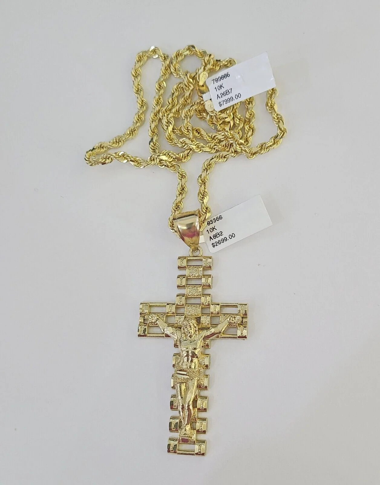10k Solid Rope Chain Jesus Cross Charm Set 4mm 20"-28" Necklace Gold Yellow - Image 4