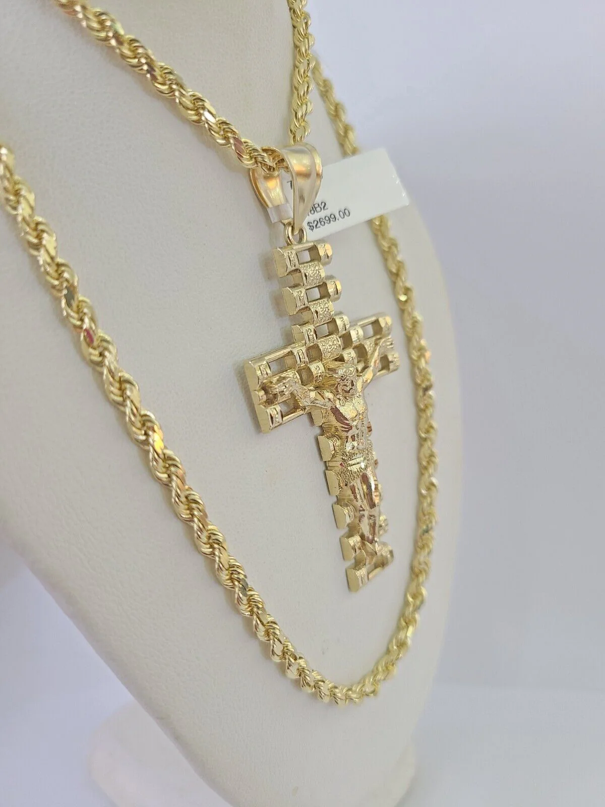 10k Solid Rope Chain Jesus Cross Charm Set 4mm 20"-28" Necklace Gold Yellow - Image 6