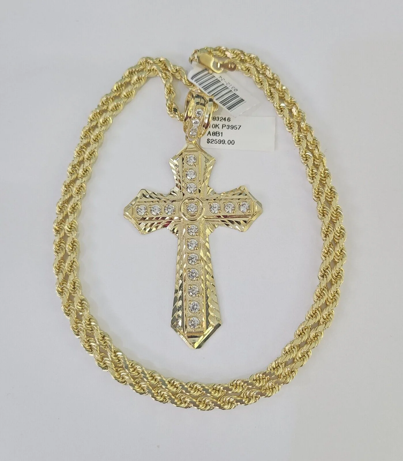 10k Solid Rope Chain Jesus Cross Charm Set 4mm 20"-28" Necklace Gold Yellow