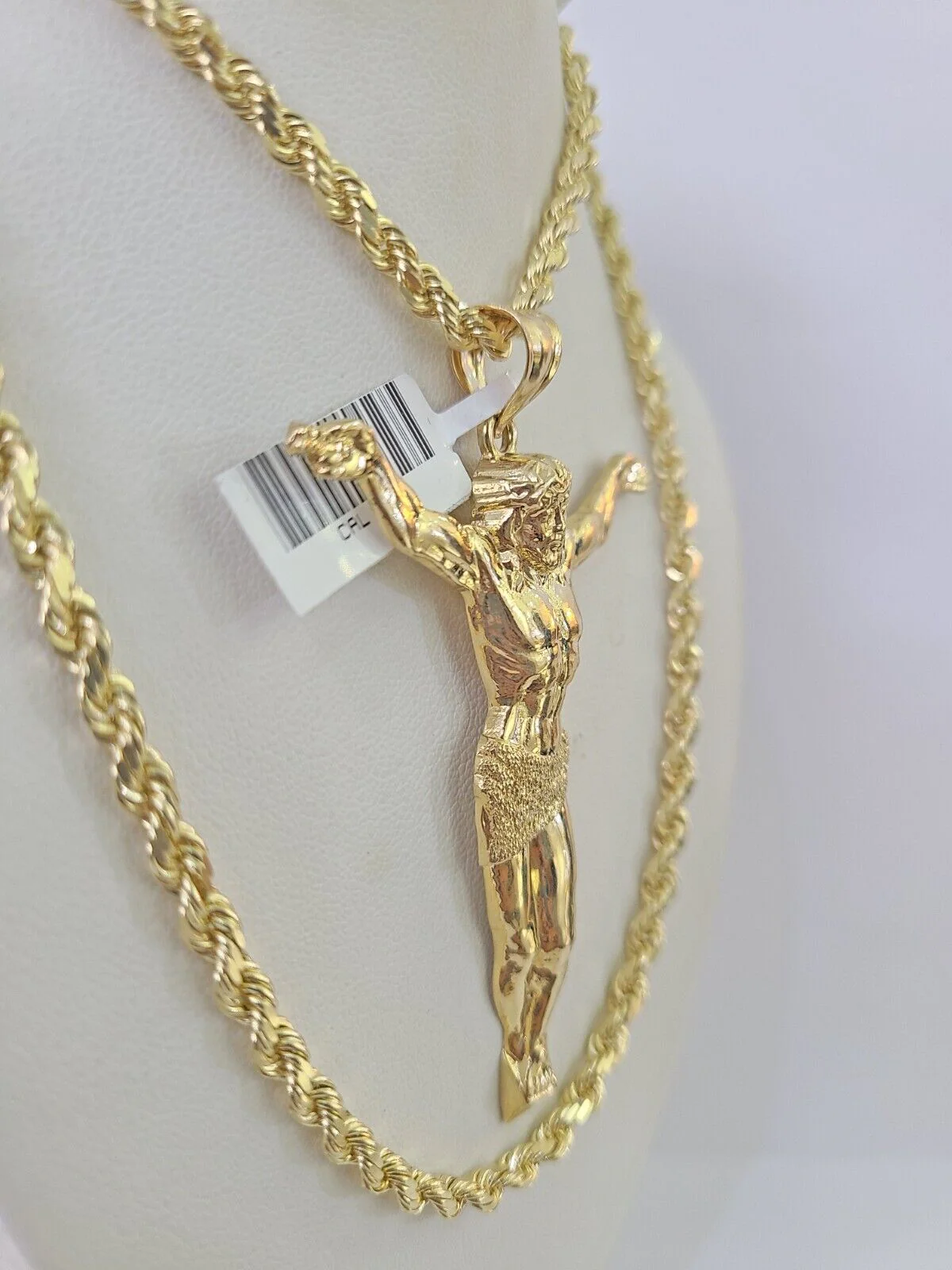 10k Solid Rope Chain Jesus Full Body Charm Set 4mm 20"-28" Necklace Gold Yellow - Image 3