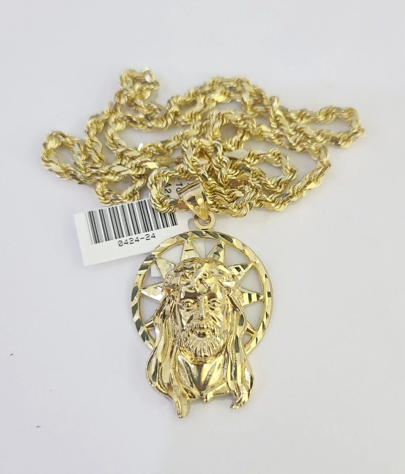 10k Solid Rope Chain Jesus Head Charm Set 4mm 18"-30" Necklace Gold Pendant - Image 5