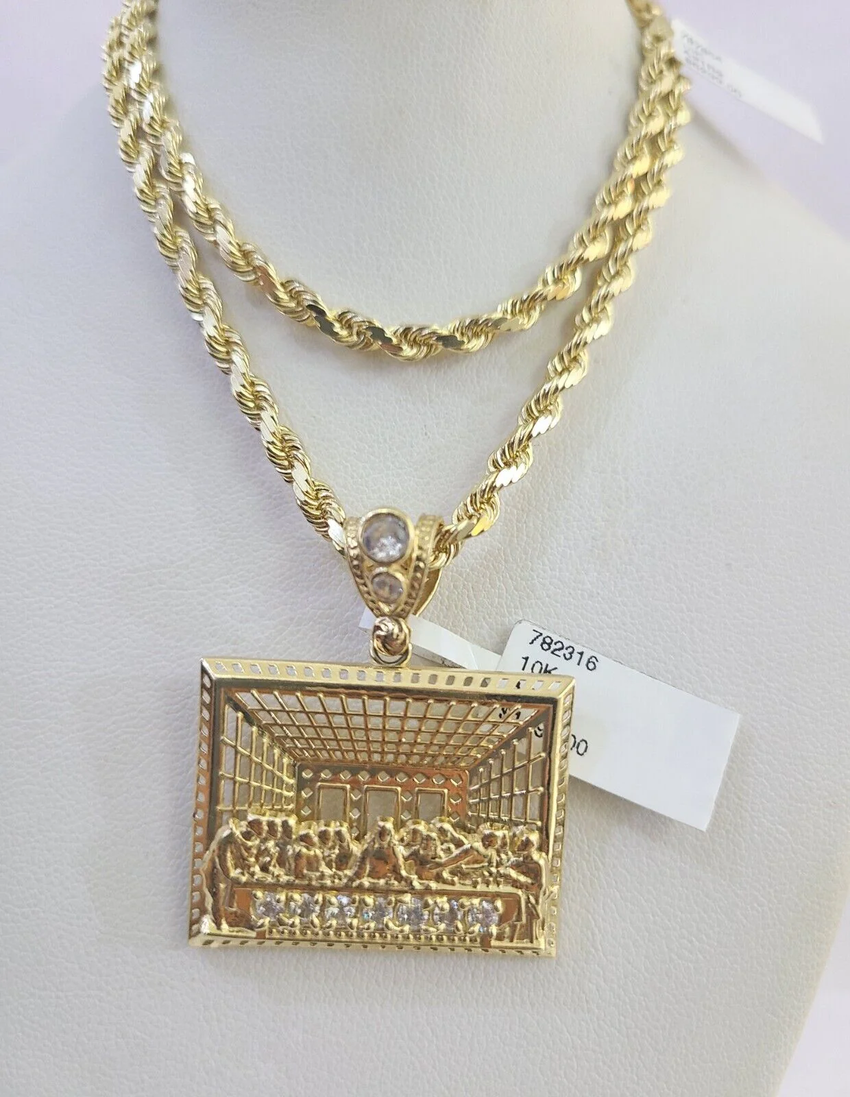 10k Solid Rope Chain Last Supper Charm Set 4mm 18"-30" Necklace Gold Pendant - Image 6