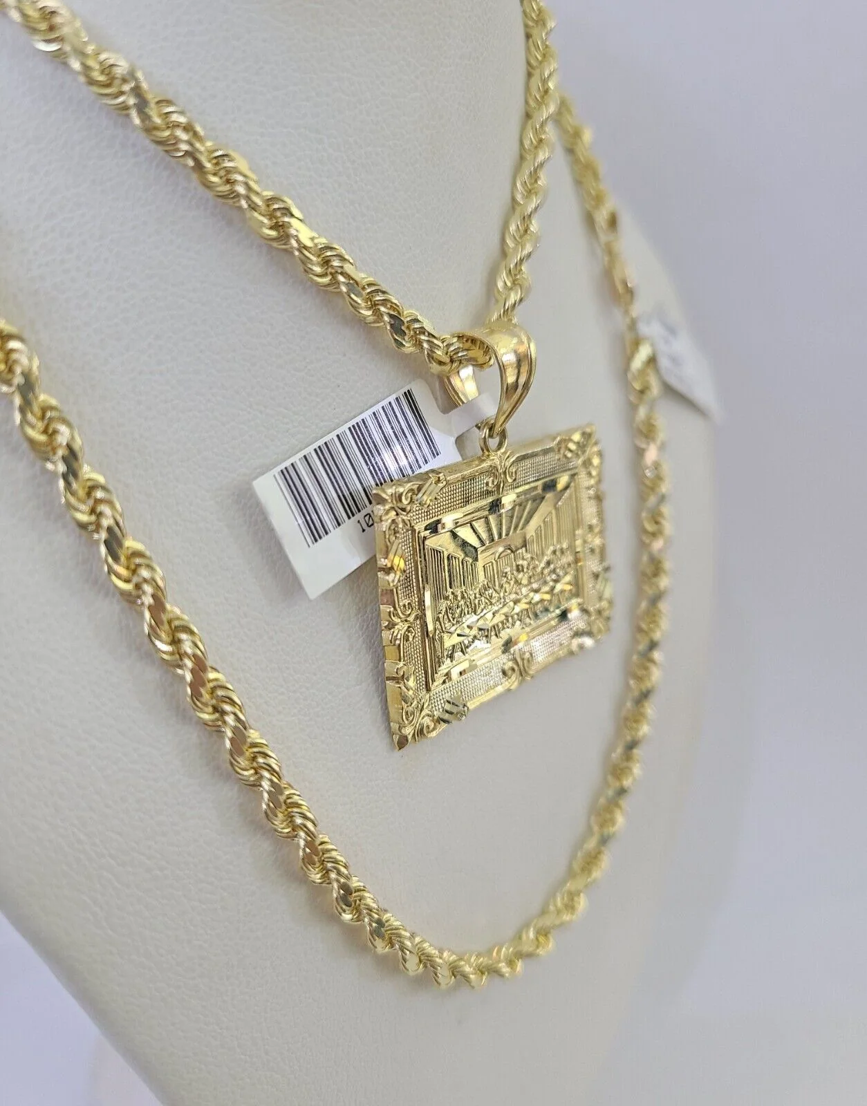 10k Solid Rope Chain Last Supper Charm Set 4mm 20"-28" Necklace Gold Yellow - Image 2