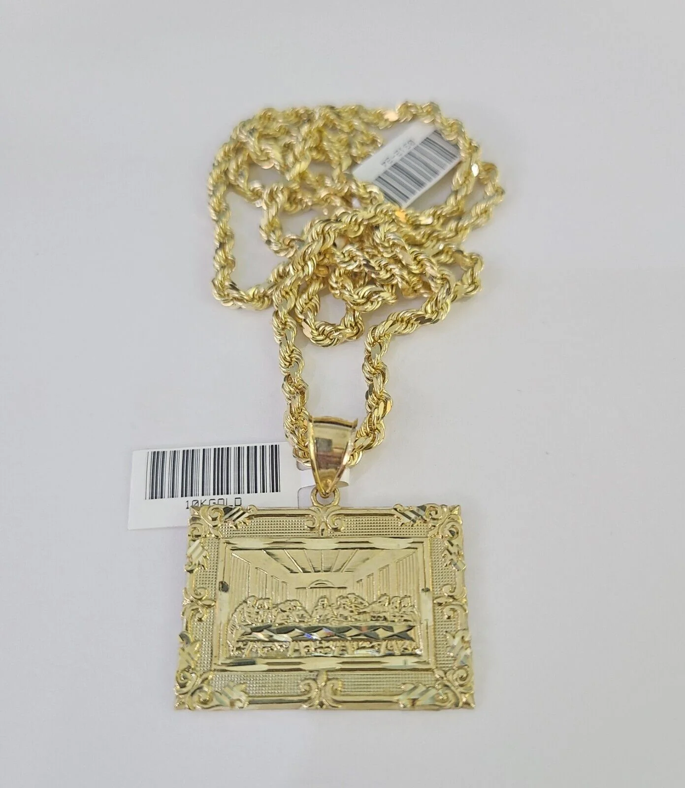 10k Solid Rope Chain Last Supper Charm Set 4mm 20"-28" Necklace Gold Yellow - Image 5