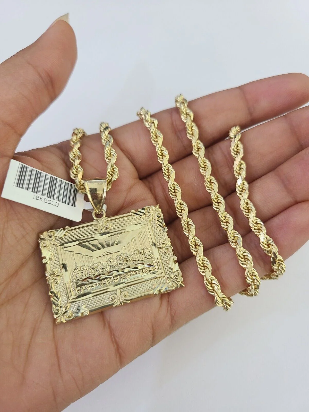 10k Solid Rope Chain Last Supper Charm Set 4mm 20"-28" Necklace Gold Yellow - Image 6