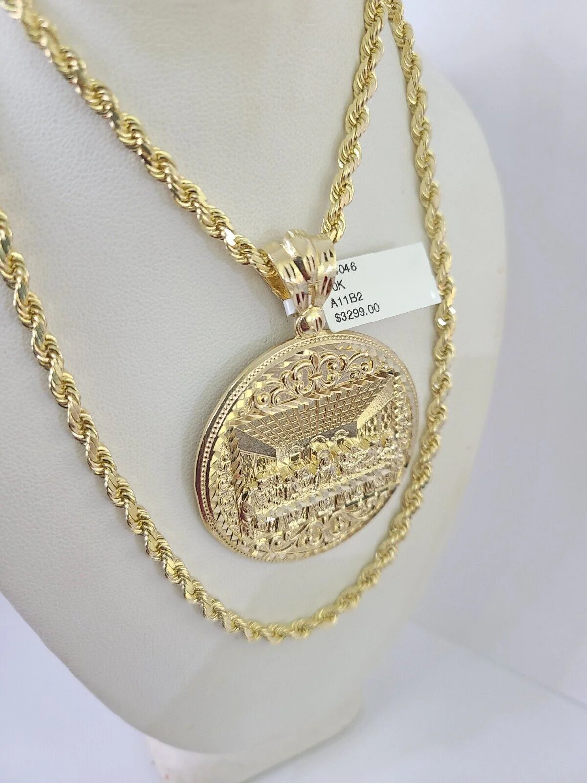 10k Solid Rope Chain Last Supper Charm Set 4mm 20"-28" Necklace Gold Yellow - Image 2