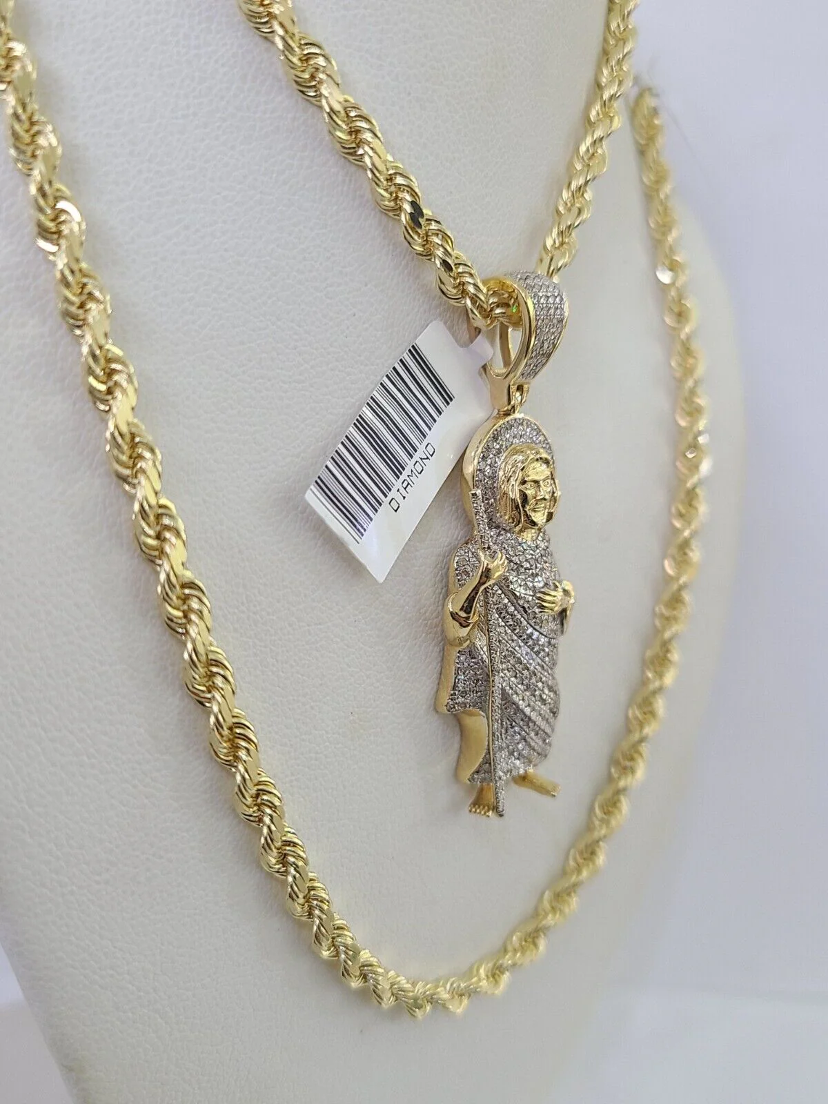 10k Solid Rope Chain Saint Jude Charm Diamond Set 4mm 20"-28" Necklace Gold - Image 5