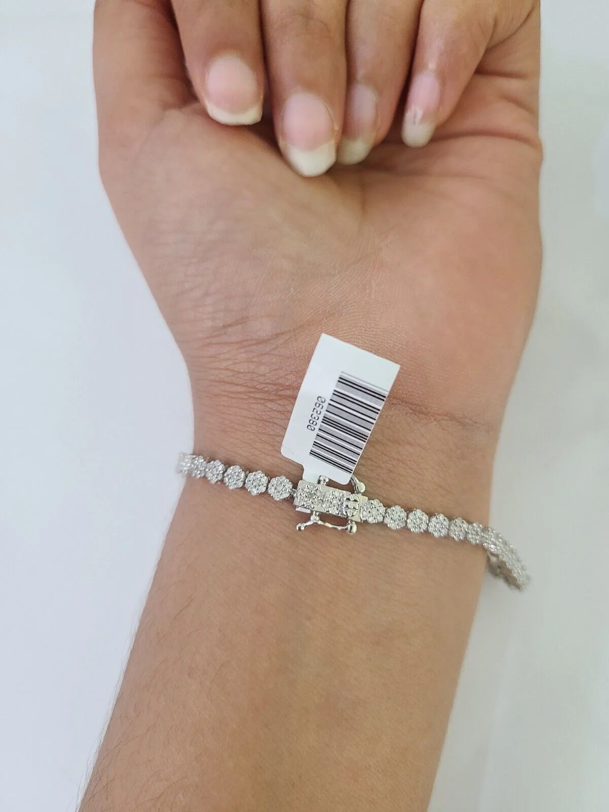 10K White Gold Diamond Bracelet Flower Women Ladies 7" REAL Genuine Gold - Image 2
