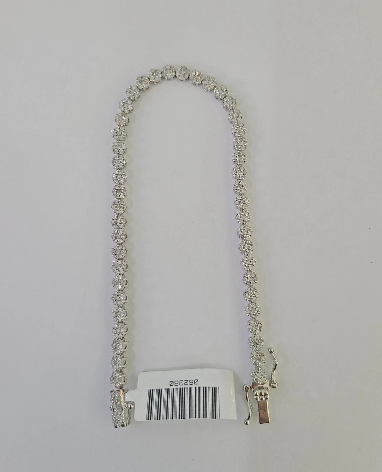 10K White Gold Diamond Bracelet Flower Women Ladies 7" REAL Genuine Gold - Image 4