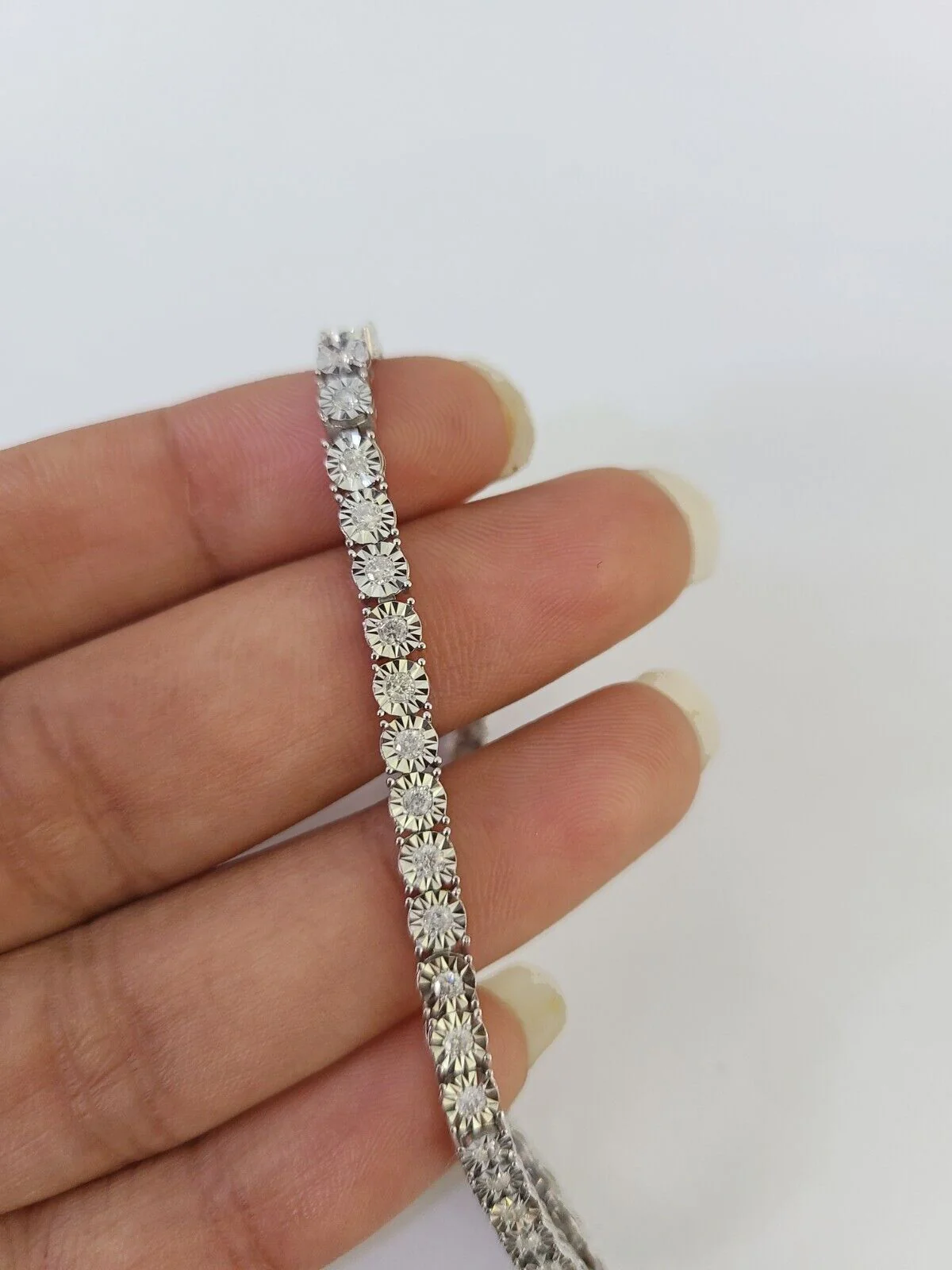 10K White Gold Diamond Bracelet Women Ladies 7" REAL Genuine Gold - Image 3