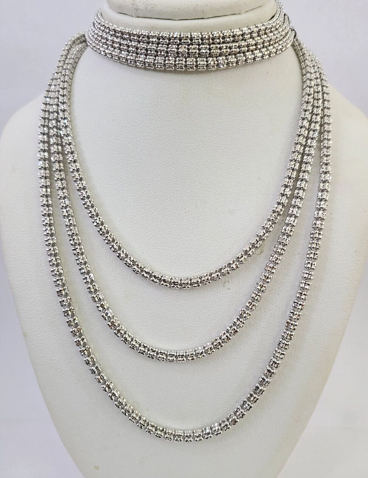 10k White Gold Iced Chain 3.5mm Diamond Cut Necklace 20" 22" 24" 10Kt - Image 7