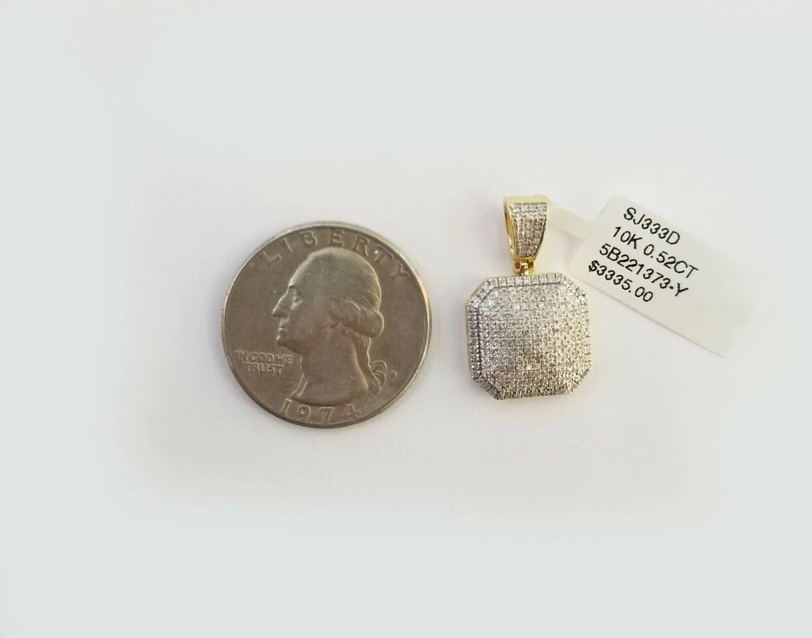 10K Yellow Gold 1/2 CT Real Diamond Pillow Charm 1"Inch Square 3D Dome Pendant - Image 5