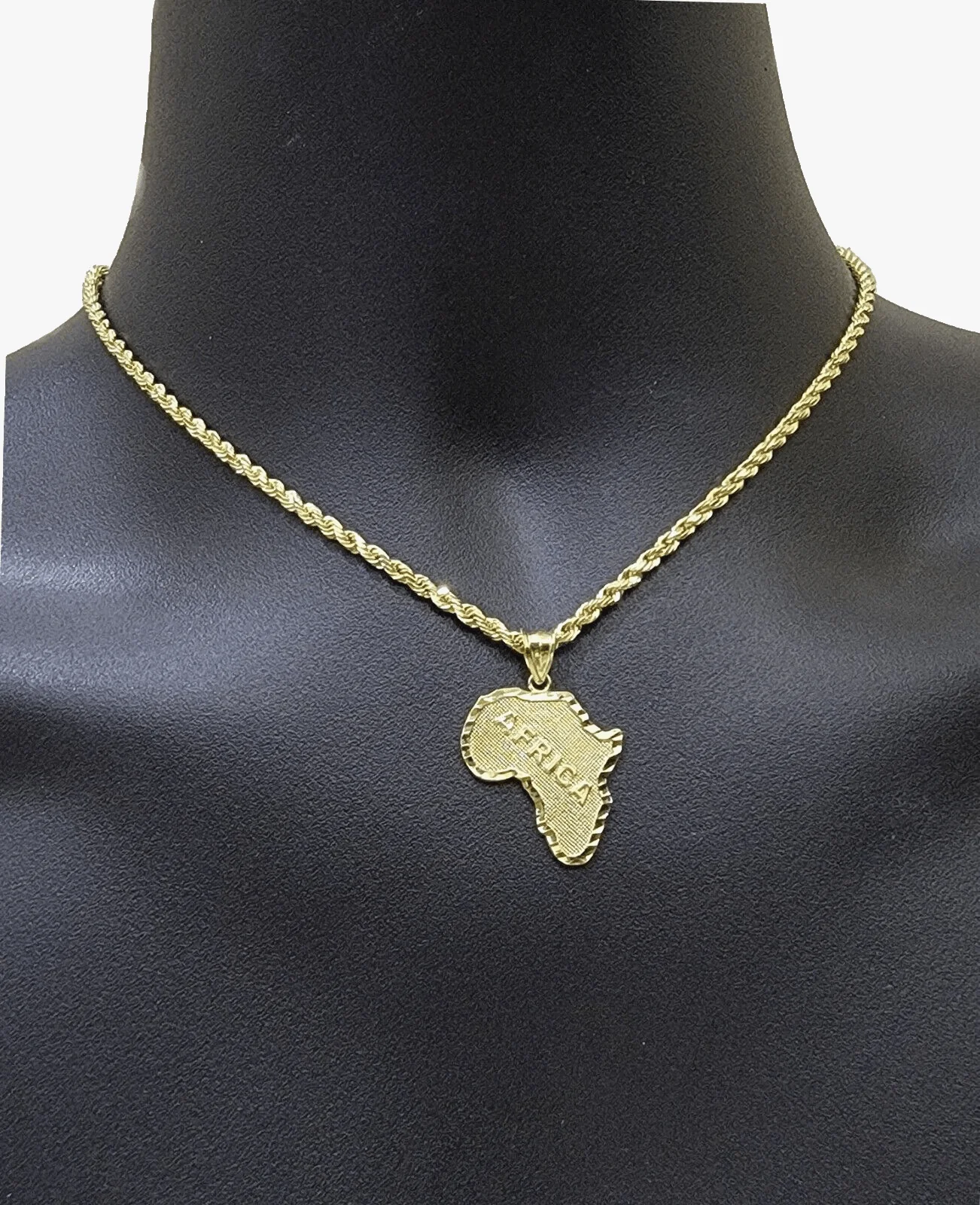 10k Yellow Gold Africa Map Charm Rope Chain 20 Inch Necklace Pendant SET - Image 5