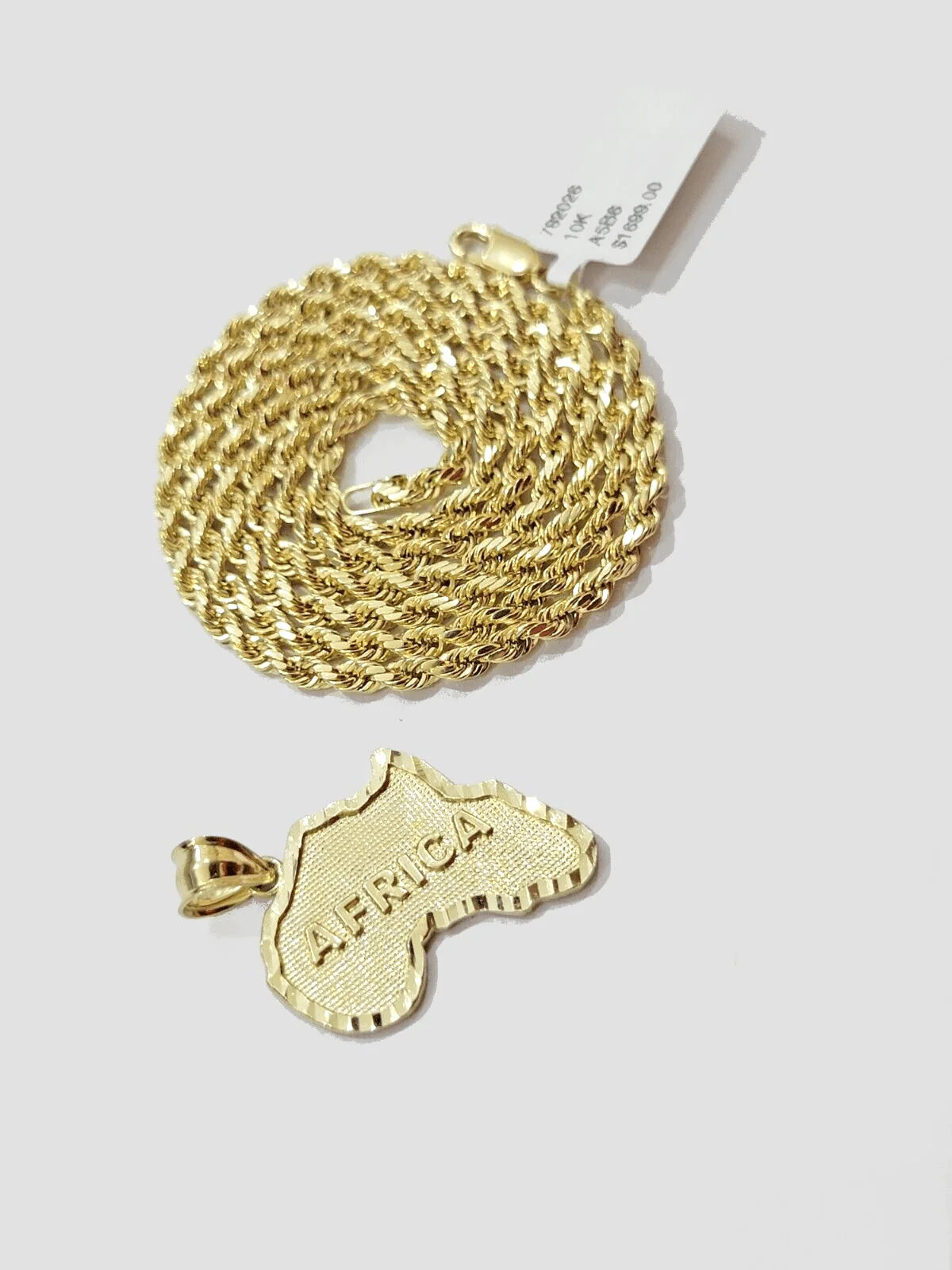 10k Yellow Gold Africa Map Charm Rope Chain 24 Inch Necklace Pendant SET - Image 9