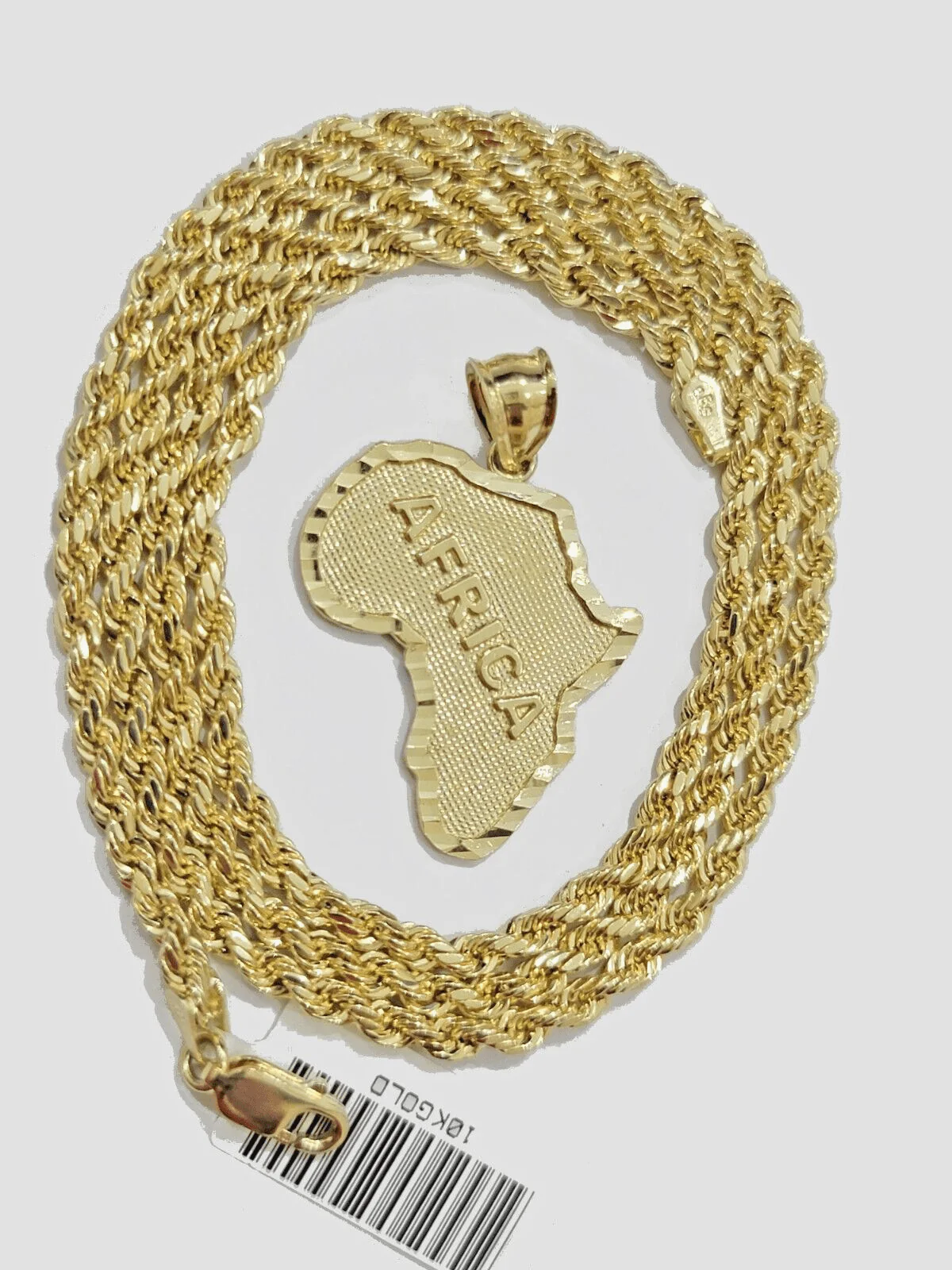 10k Yellow Gold Africa Map Charm Rope Chain Pendant 22 Inch Necklace 10kt - Image 9