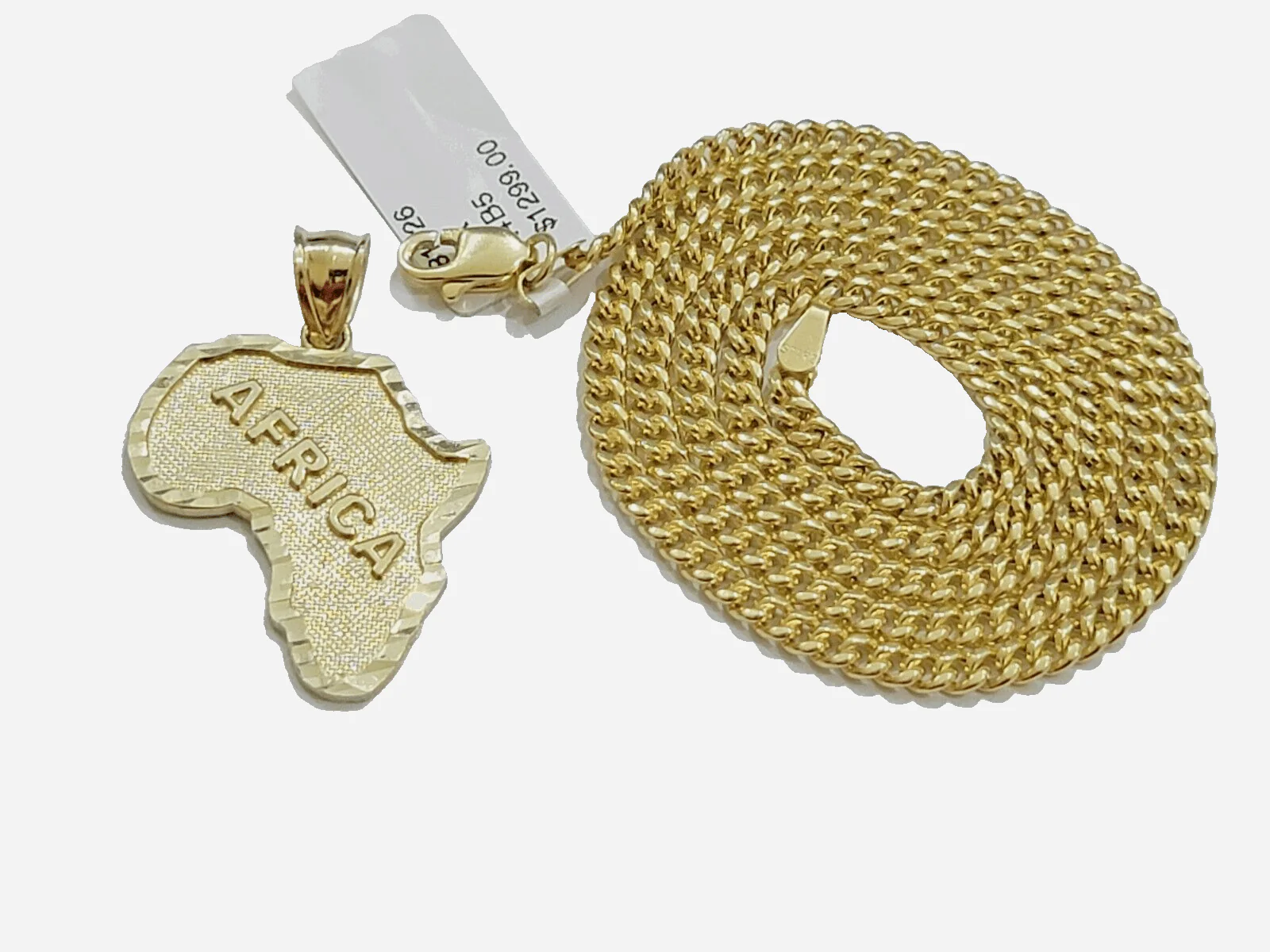 10k Yellow Gold Africa Map Miami Cuban Chain Charm Pendant 18 Inch Necklace - Image 13