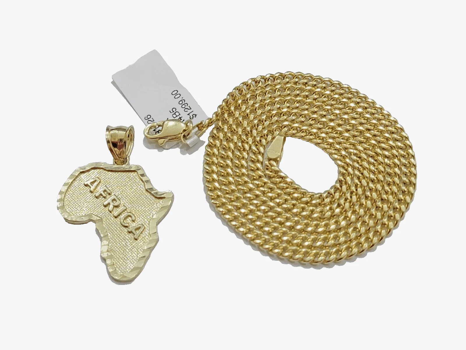 10k Yellow Gold Africa Map Miami Cuban Chain Charm Pendant 18 Inch Necklace - Image 16