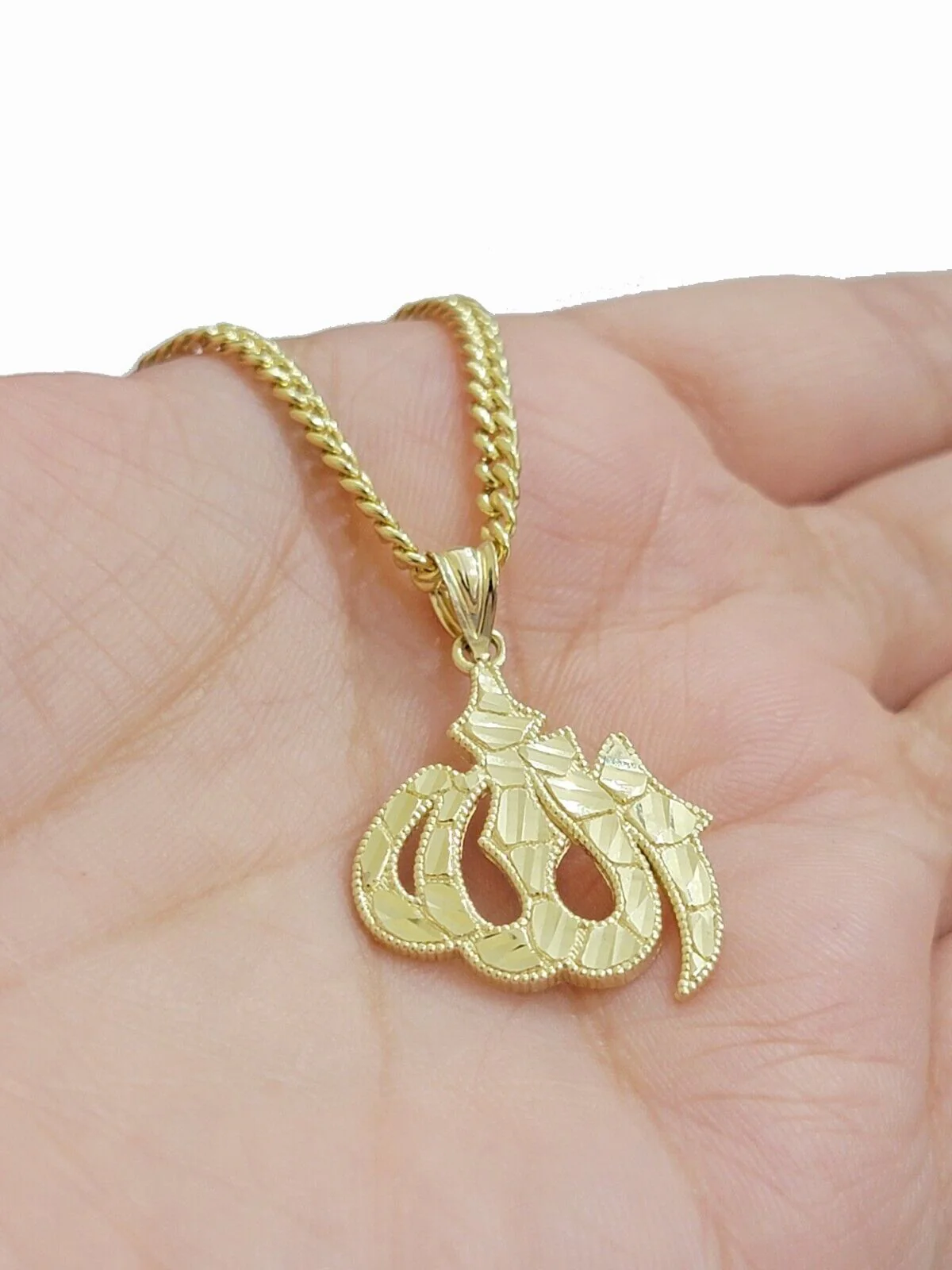 10k Yellow Gold Allah Charm Miami Cuban Chain 18 Inch Necklace 10kt Pendant Real - Image 11
