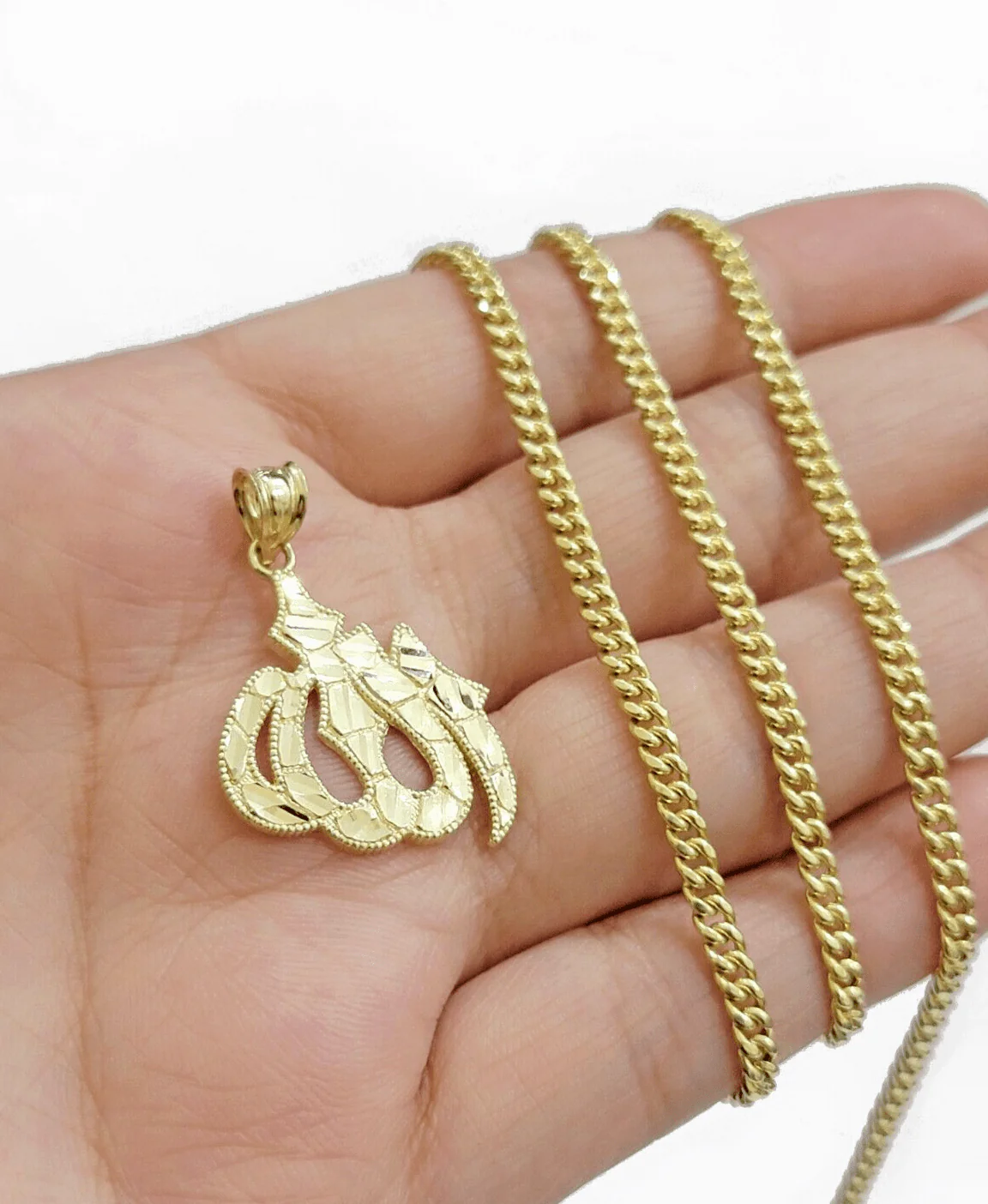 10k Yellow Gold Allah Charm Miami Cuban Chain 18 Inch Necklace 10kt Pendant Real - Image 9
