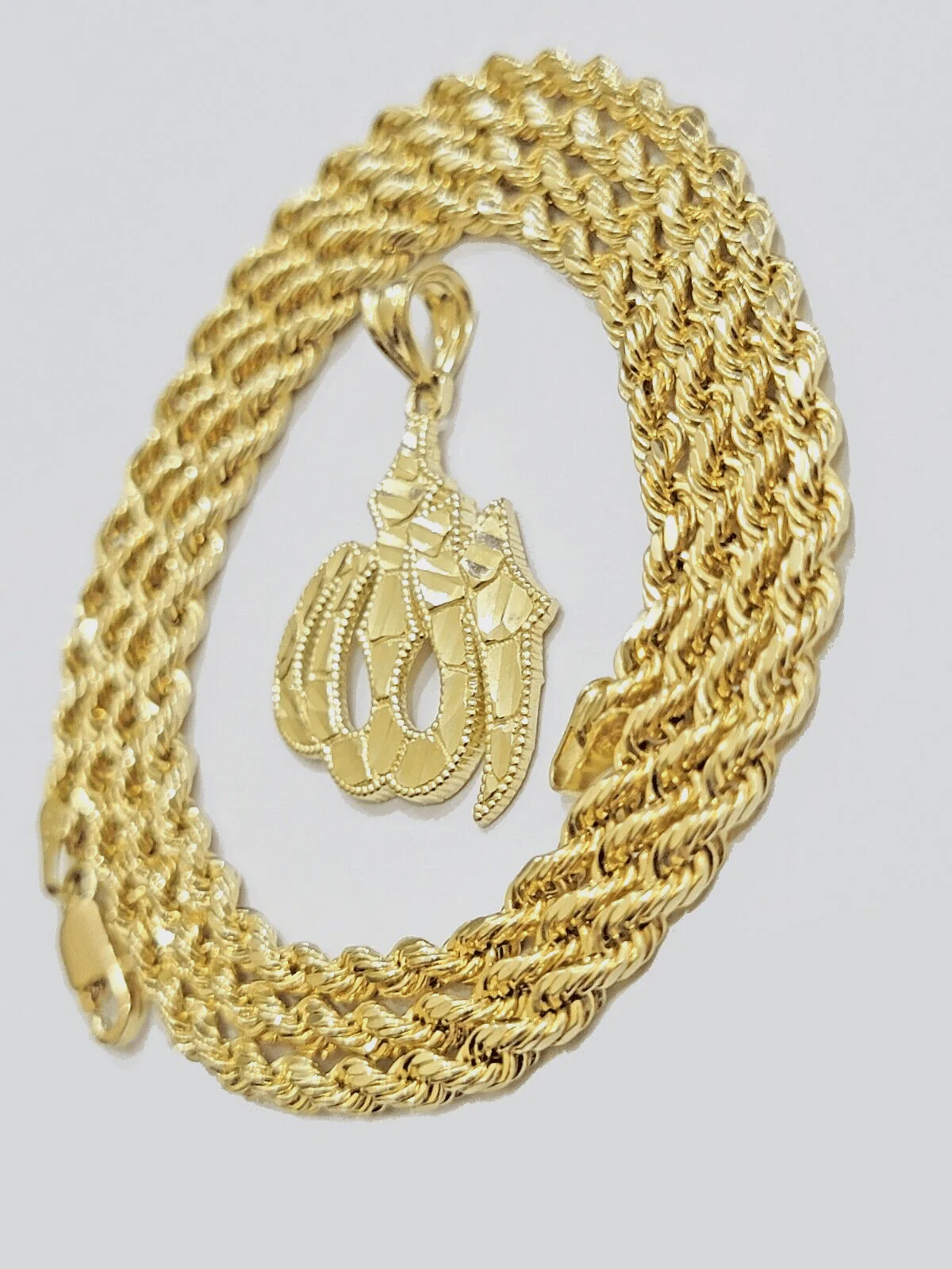 10k Yellow Gold Allah Charm Rope Chain 22 Inch Necklace 10kt Pendant Real - Image 10