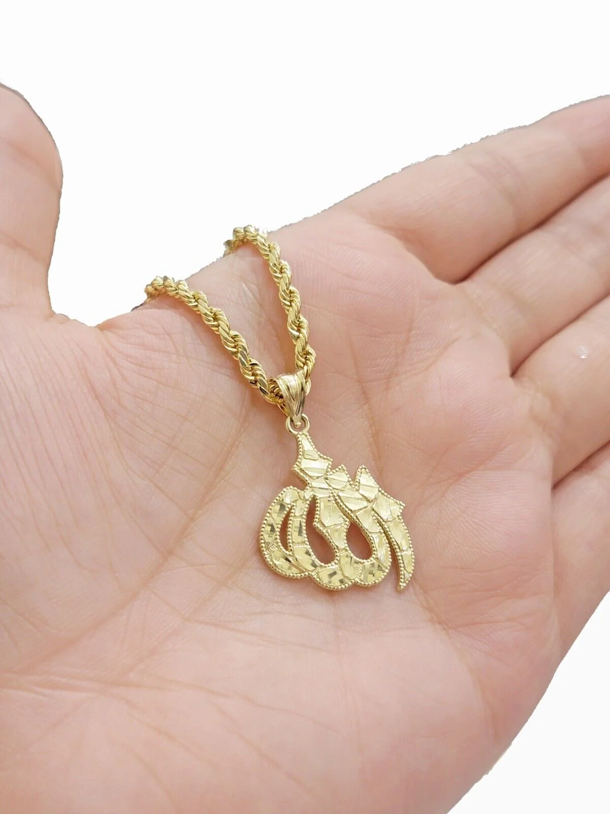 10k Yellow Gold Allah Charm Rope Chain 22 Inch Necklace 10kt Pendant Real - Image 9