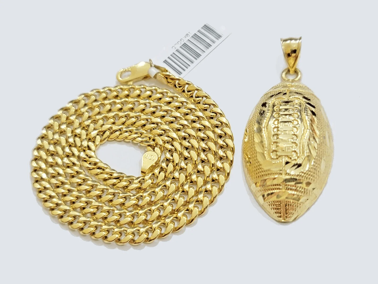 10k Yellow Gold American Football Charm Miami Cuban Chain 4mm 18 Inch Necklace