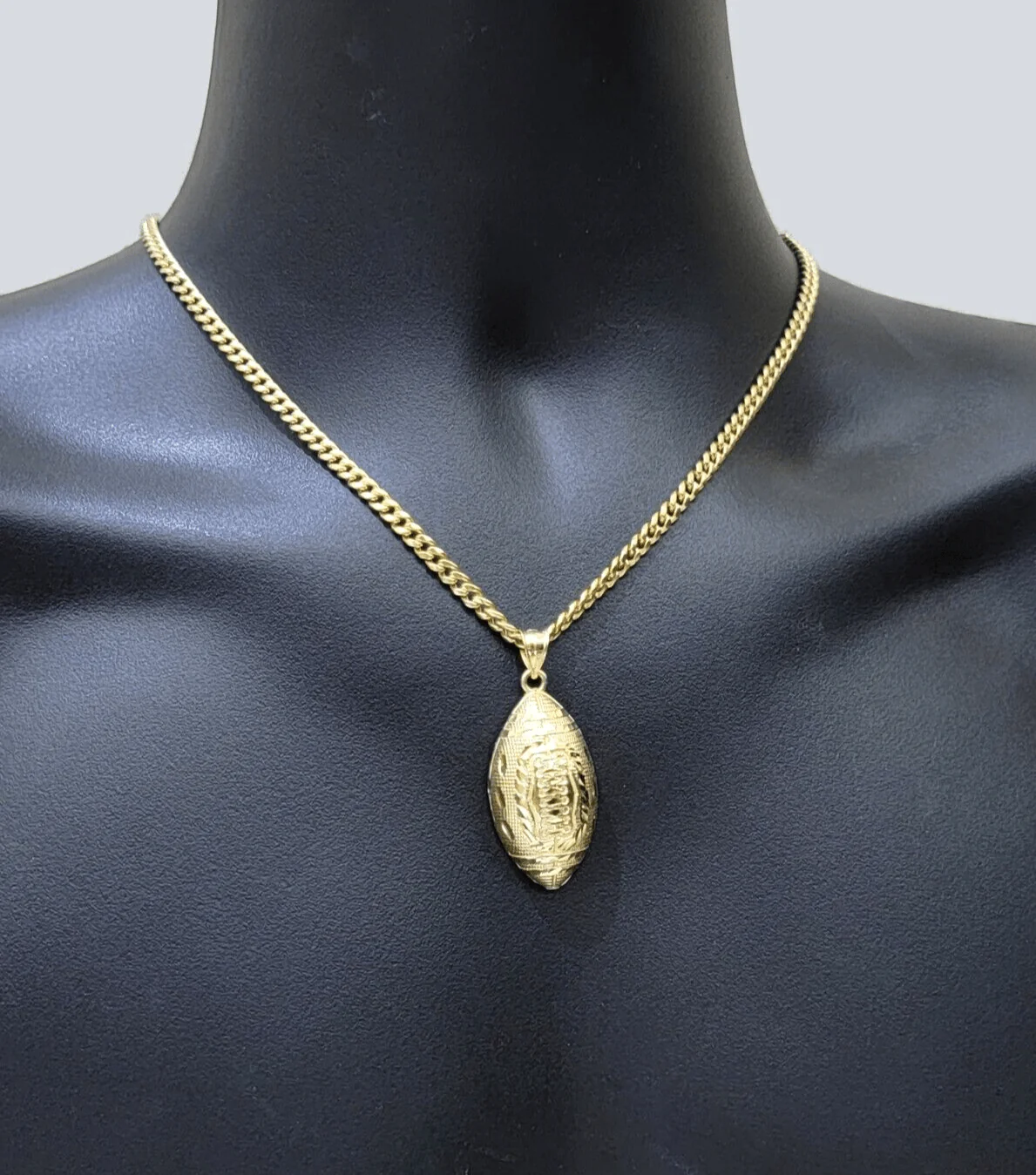 10k Yellow Gold American Football Charm Miami Cuban Chain 4mm 18 Inch Necklace - Image 5