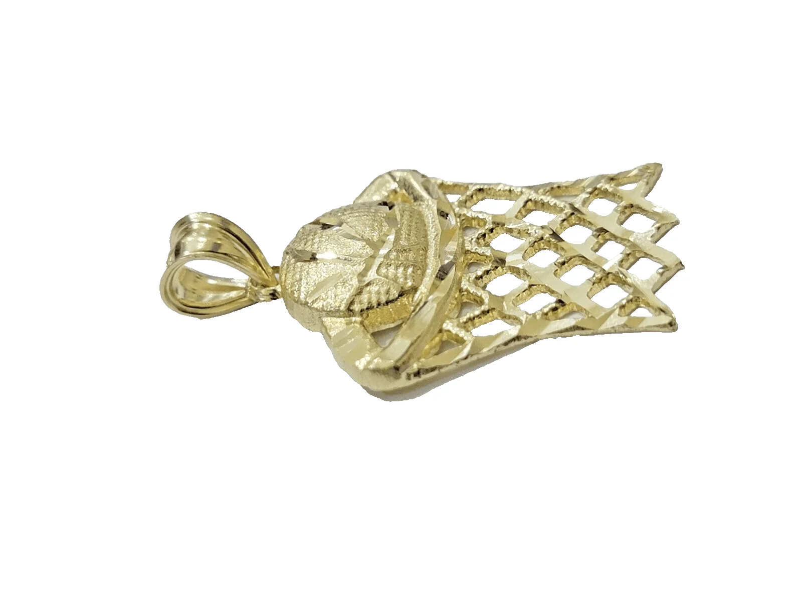 10k Yellow Gold Basketball Net Charm Pendant 1'' Inch Diamond Cut Real 10kt - Image 3