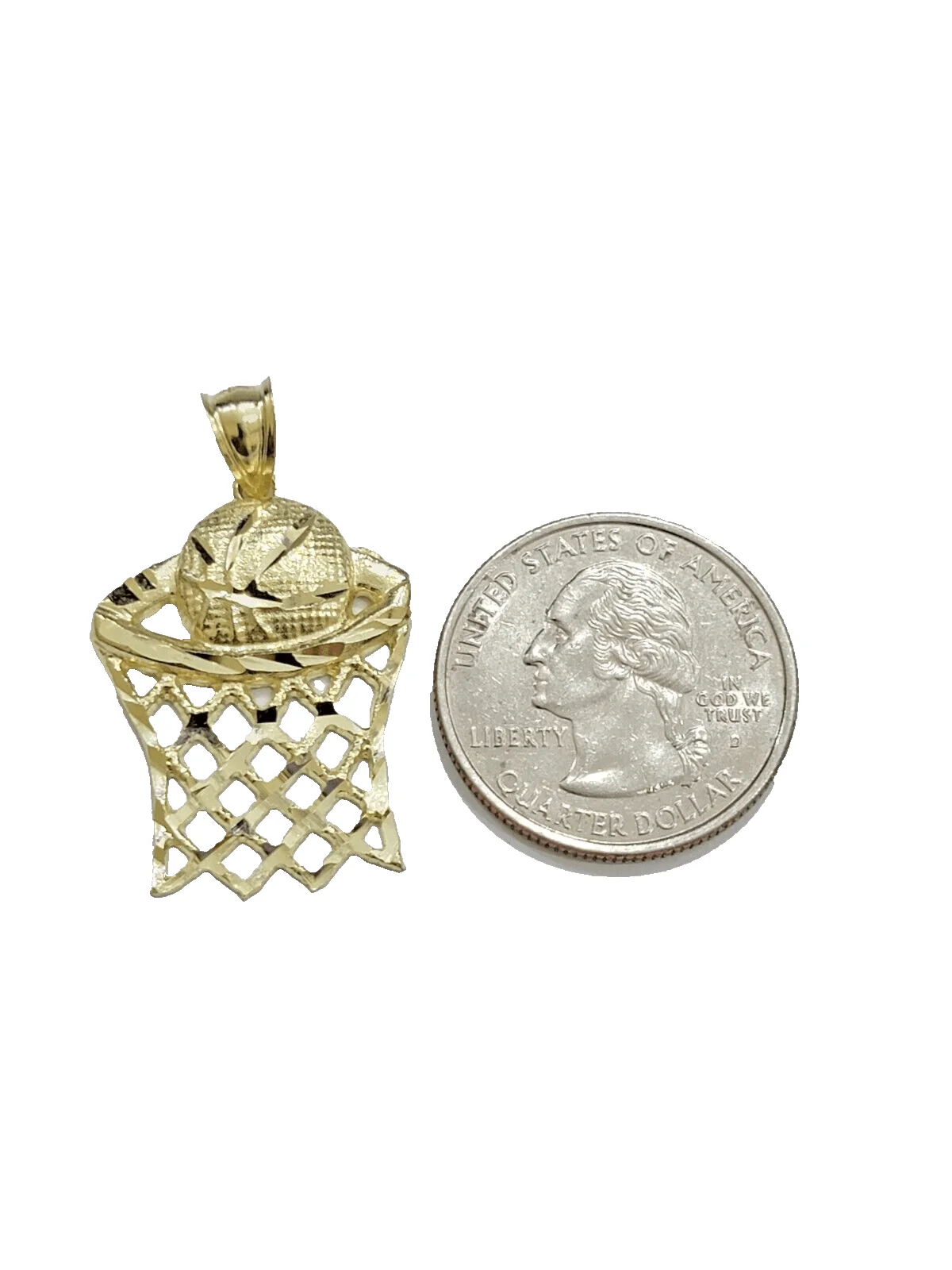 10k Yellow Gold Basketball Net Charm Pendant 1'' Inch Diamond Cut Real 10kt - Image 4
