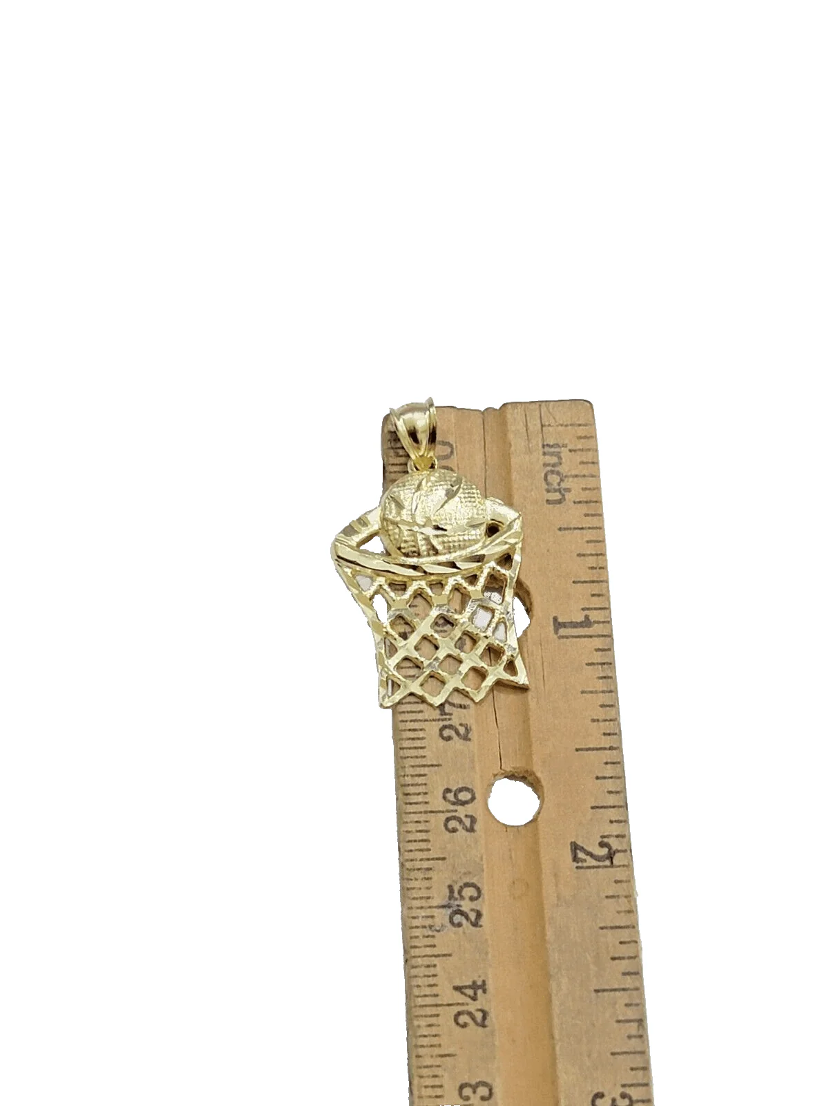 10k Yellow Gold Basketball Net Charm Pendant 1'' Inch Diamond Cut Real 10kt - Image 5