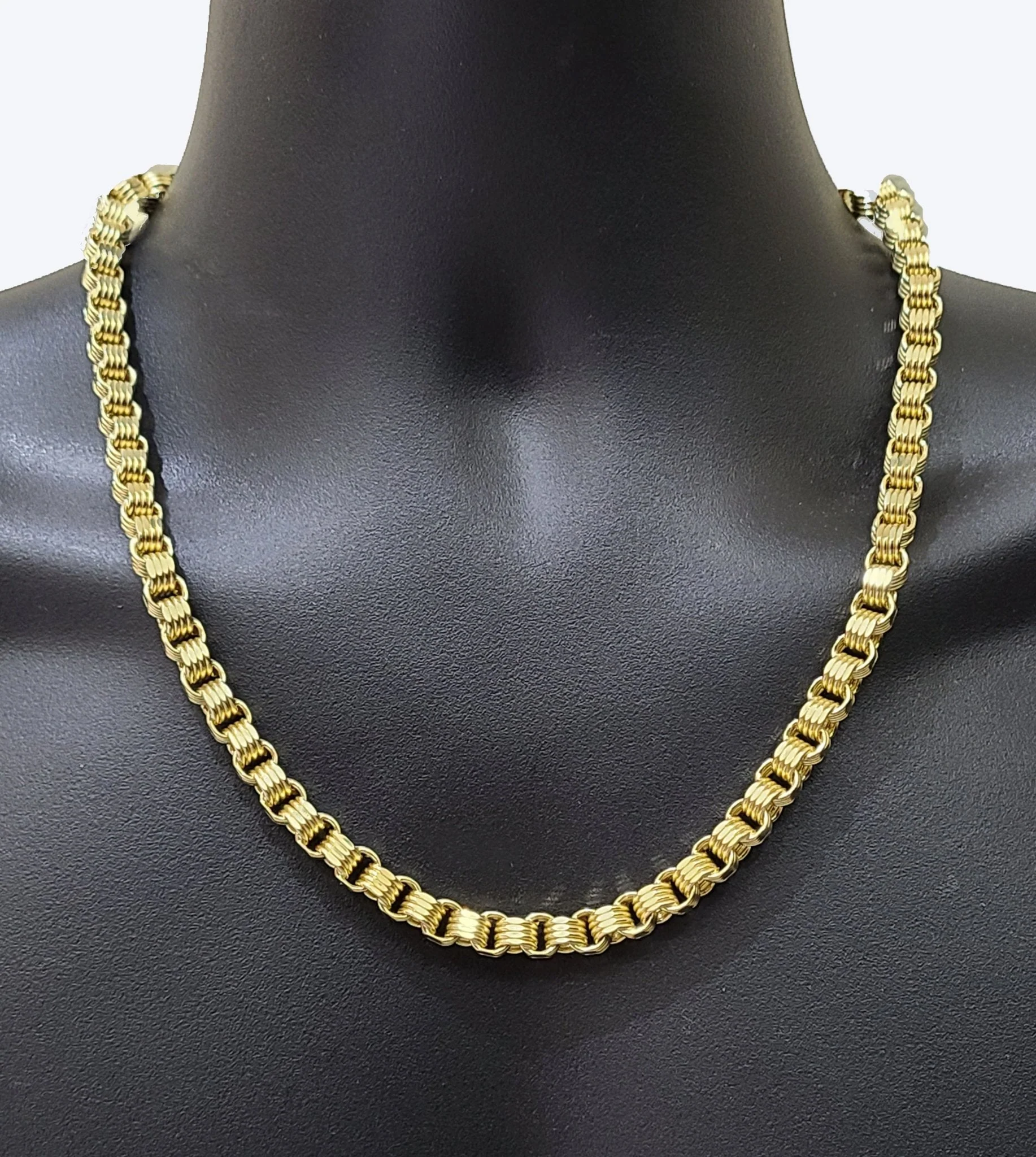 10k Yellow Gold Box Byzantine Chain 7mm 22" inch Unisex Real 10kt Necklace Men's - Image 2