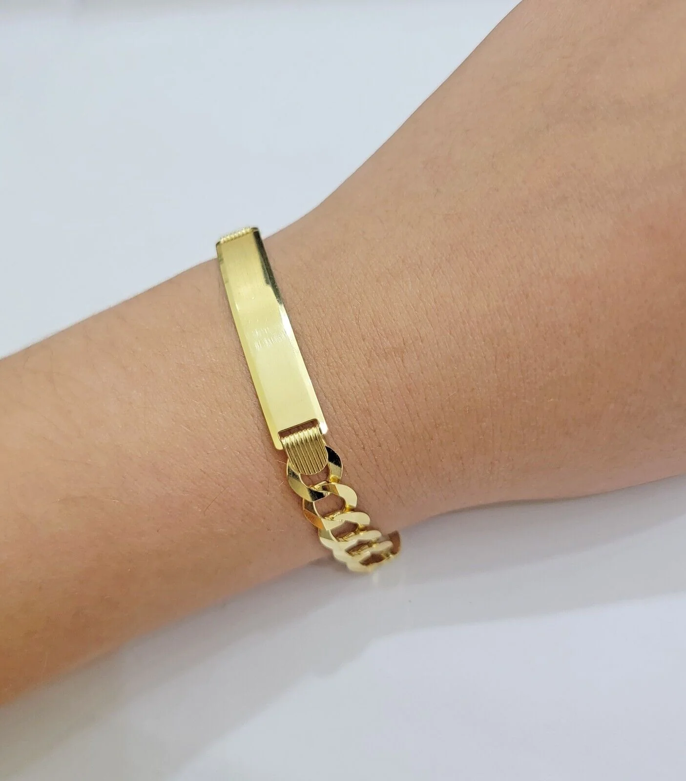 10k Yellow Gold Bracelet ID Cuban Curb Link 9.5mm 8.5 Inch Name Plate SOLID REAL - Image 2
