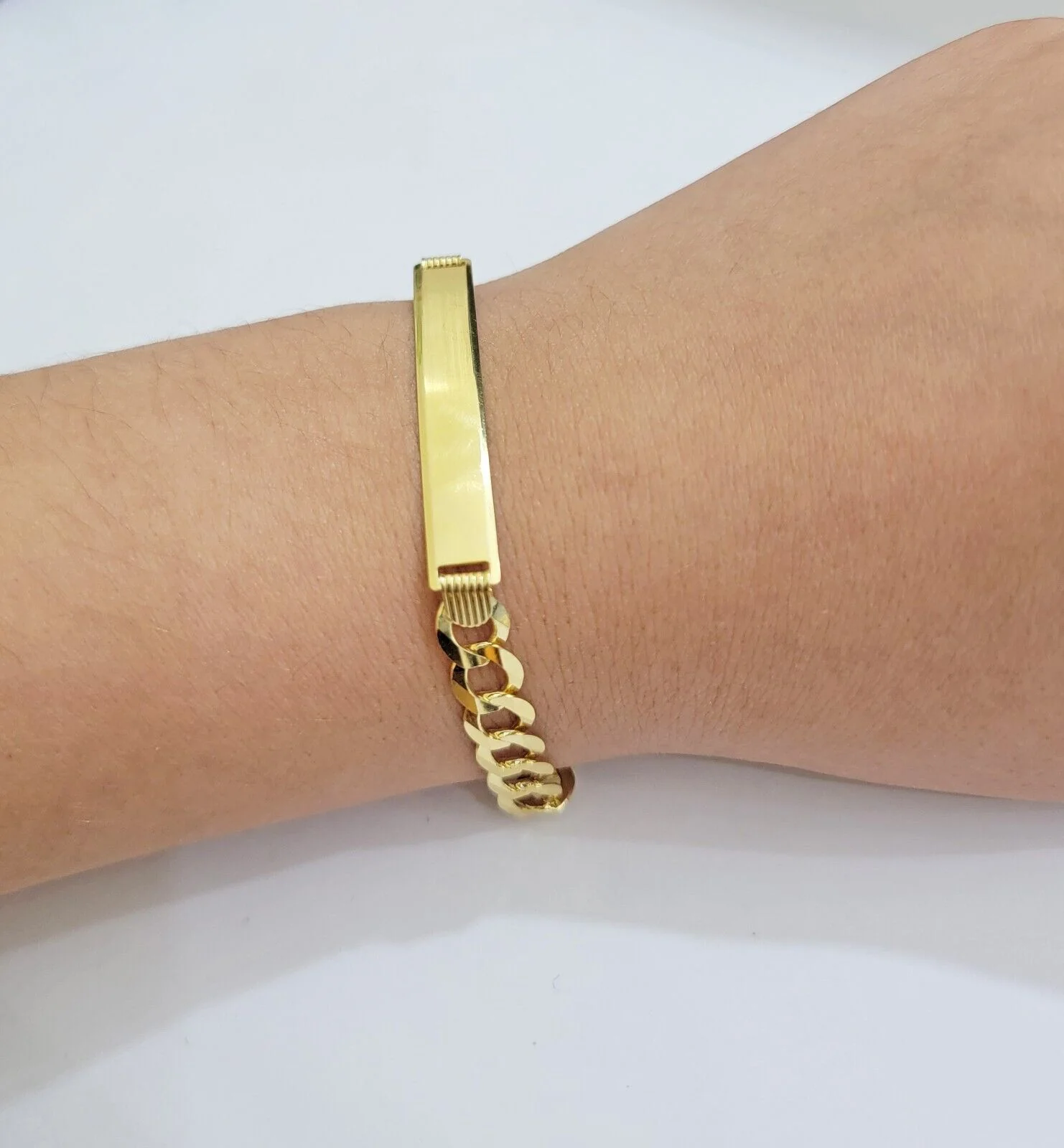 10k Yellow Gold Bracelet ID Cuban Curb Link SOLID 7mm 8 Inch REAL 10k Name Plate - Image 5