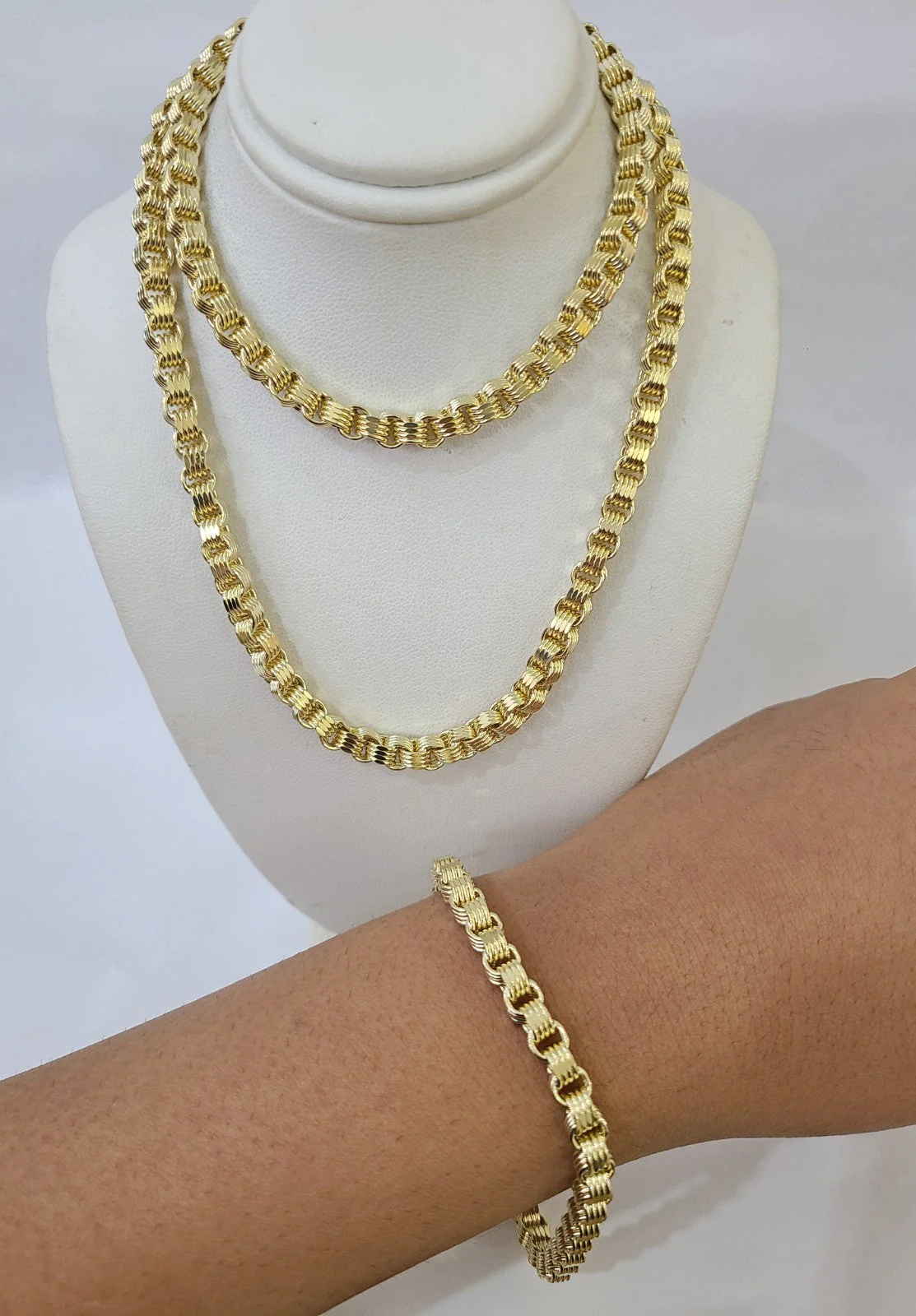 10k Yellow Gold Byzantine Chain 5mm Necklace Bracelet Set Real Men Women Real