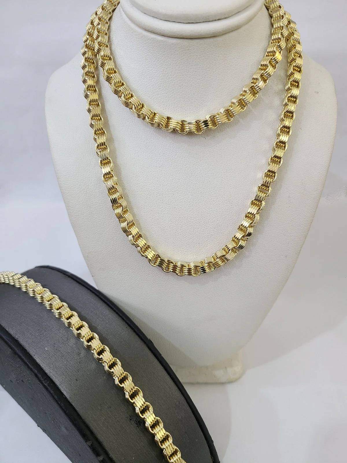 10k Yellow Gold Byzantine Chain 5mm Necklace Bracelet Set Real Men Women Real - Image 5