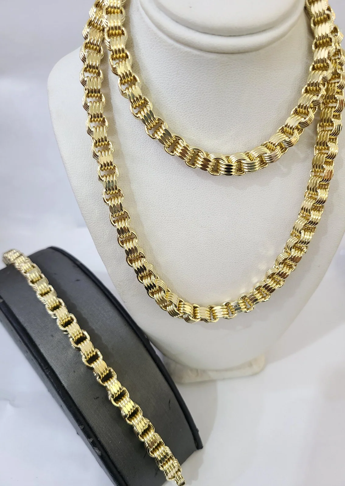 10k Yellow Gold Byzantine Chain 6mm Necklace Bracelet Set Real Men Women Real