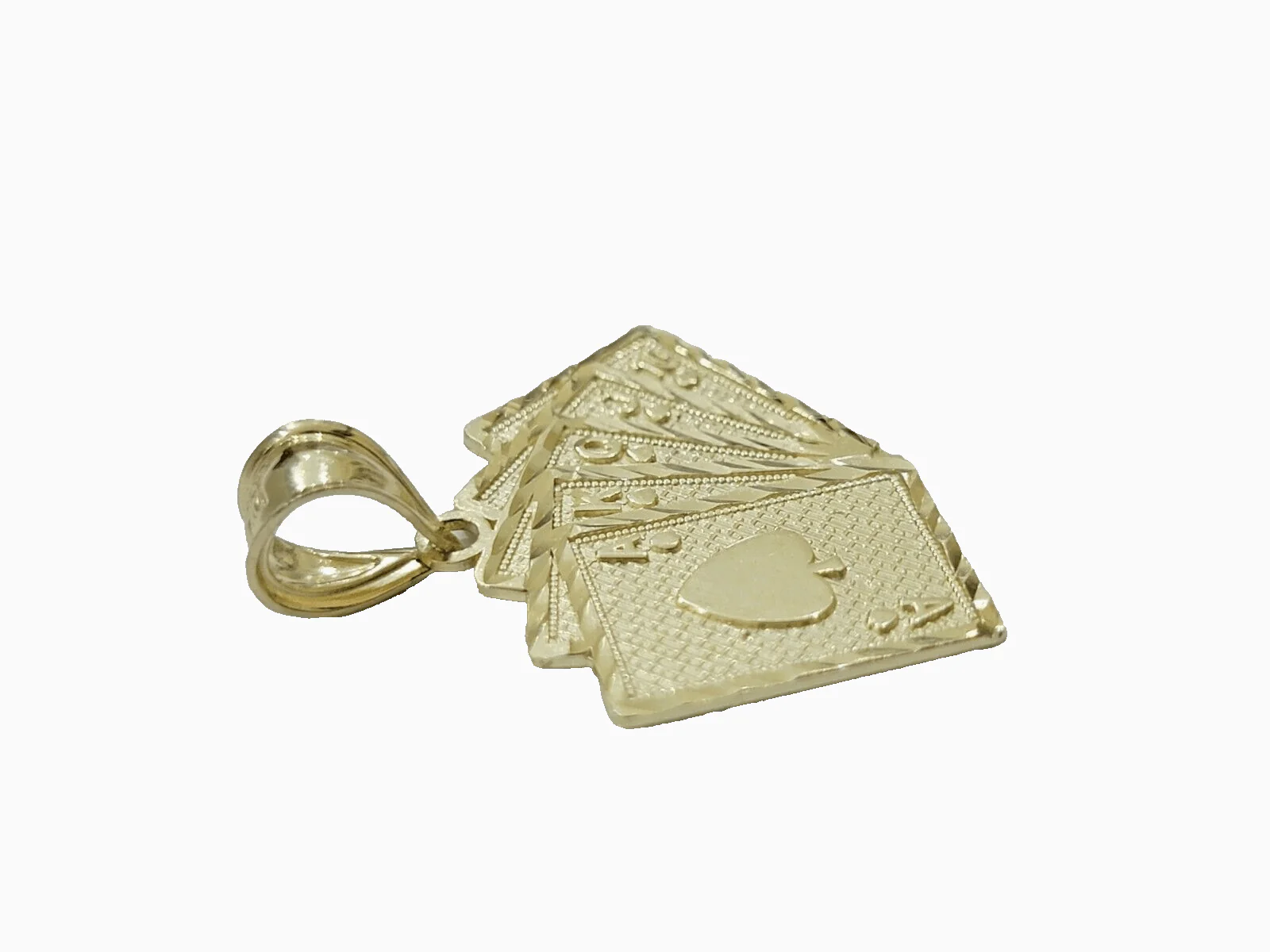 10k Yellow Gold Card Charm Royal Flush Pendant 1'' Necklace Chain 10kt Real - Image 4