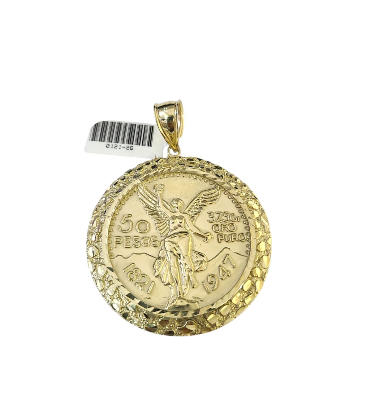 10k Yellow Gold Centenario Coin Charm 50 Pesos 1947 Nugget Centenario Bezel