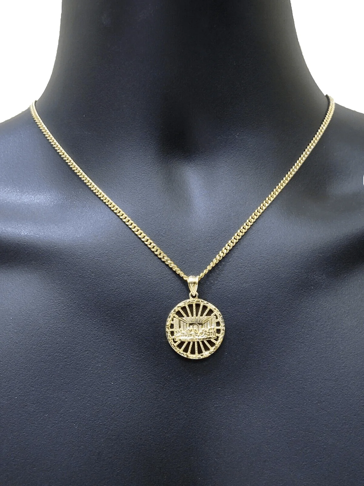 10k Yellow Gold chain Charm Pendant set Miami Cuban 4mm 26 Inch & Last supper - Image 7