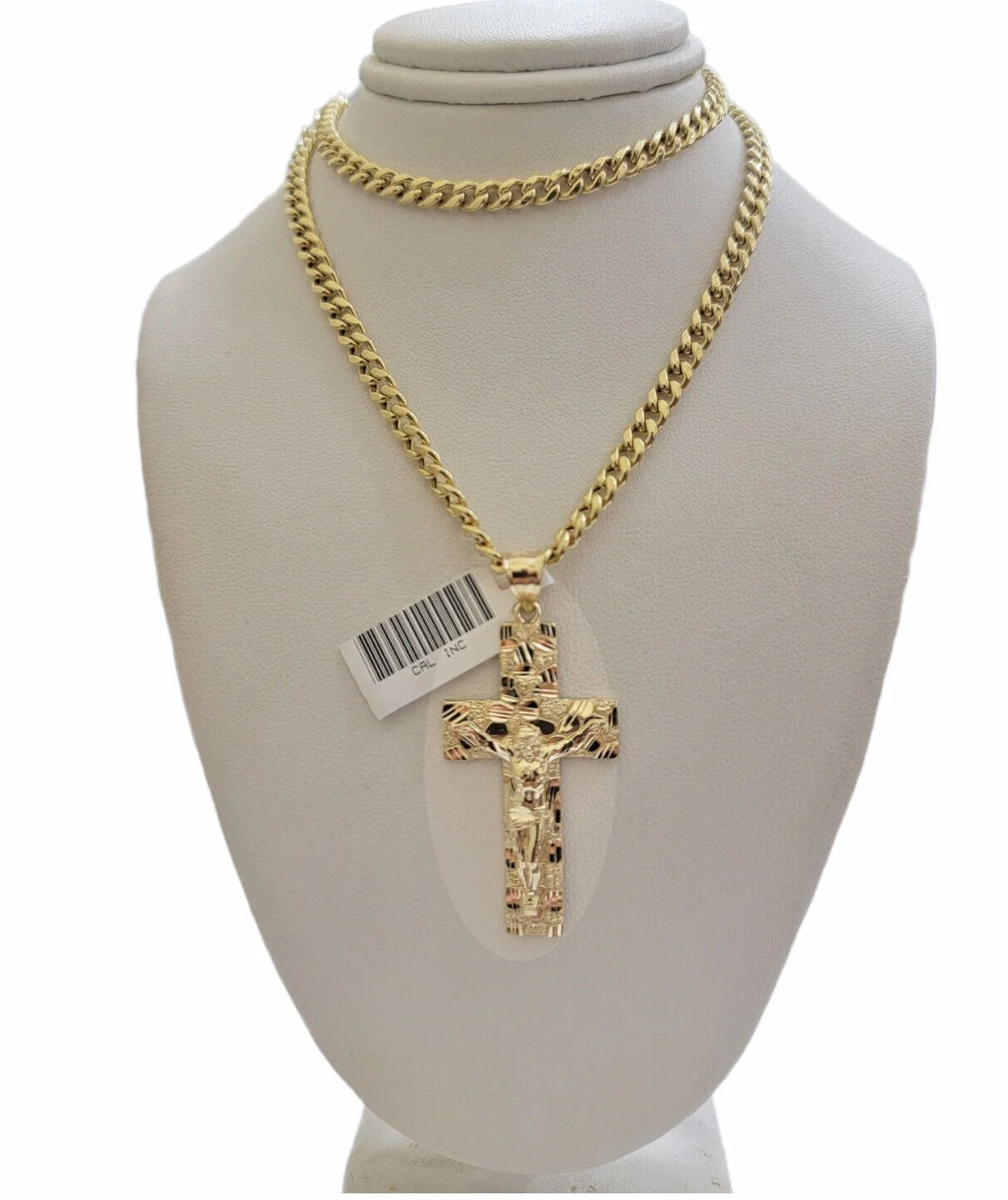 10k Yellow Gold Chain Nugget Pendant Set Miami Cuban link Necklace 5mm 18"-28" - Image 2