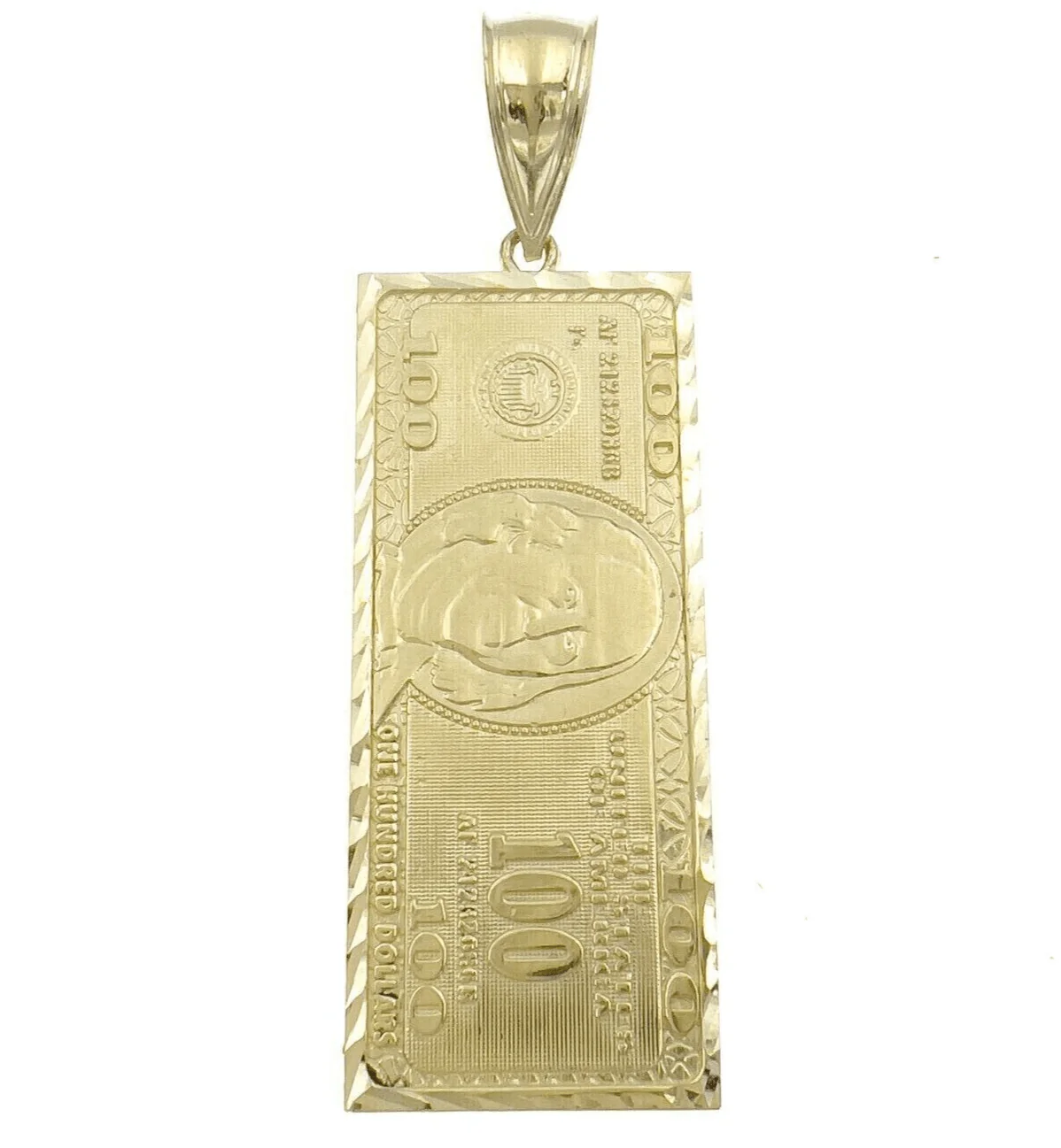 10k Yellow Gold Charm Pendant 100 Dollar Bill Mens REAL 10kt - Image 3
