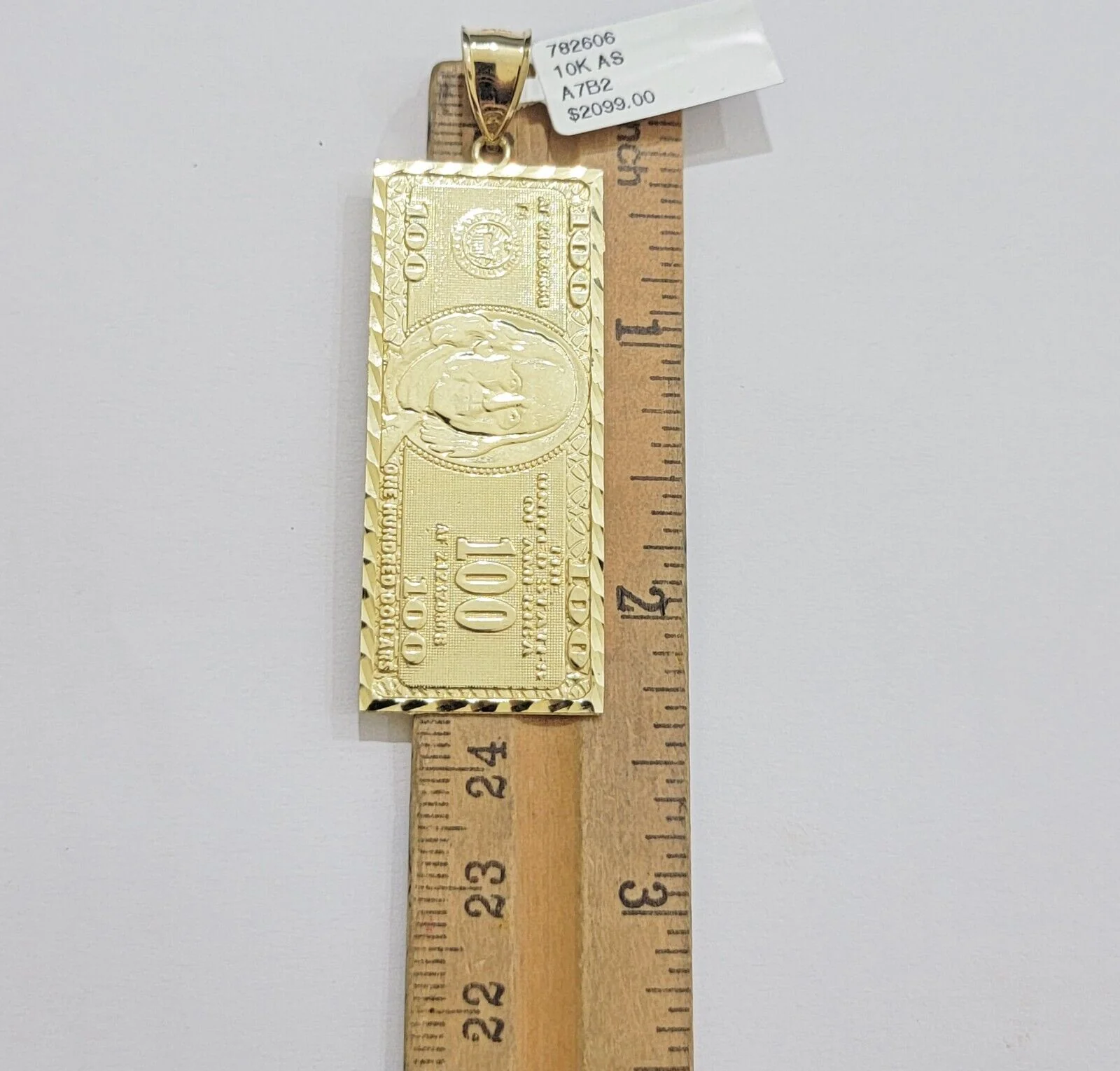10k Yellow Gold Charm Pendant 100 Dollar Bill Mens REAL 10kt - Image 7