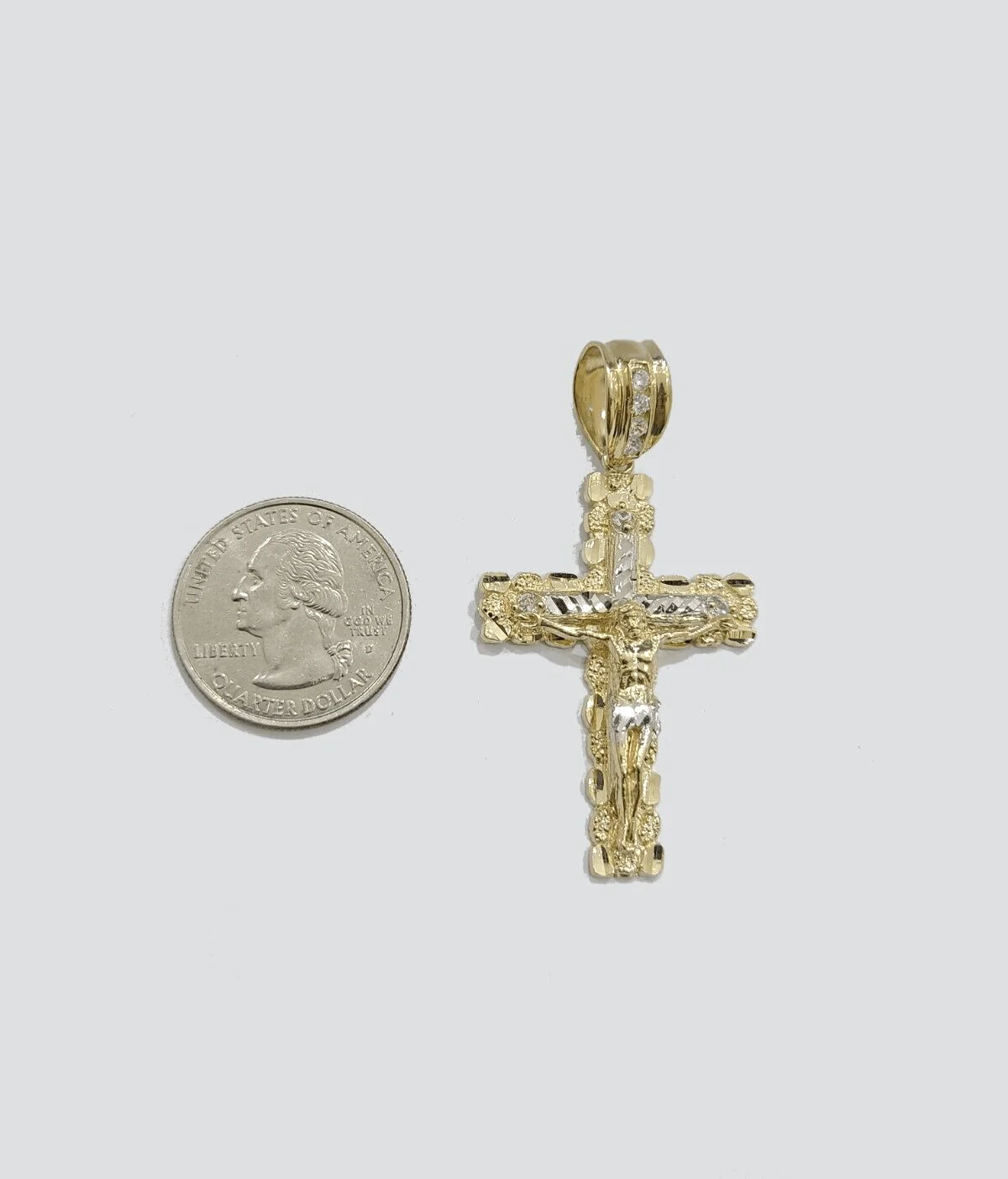 10k Yellow Gold Coss Pendant Charm Jesus Crucifix Cross 2'' Inch Real 10KT Gold - Image 4