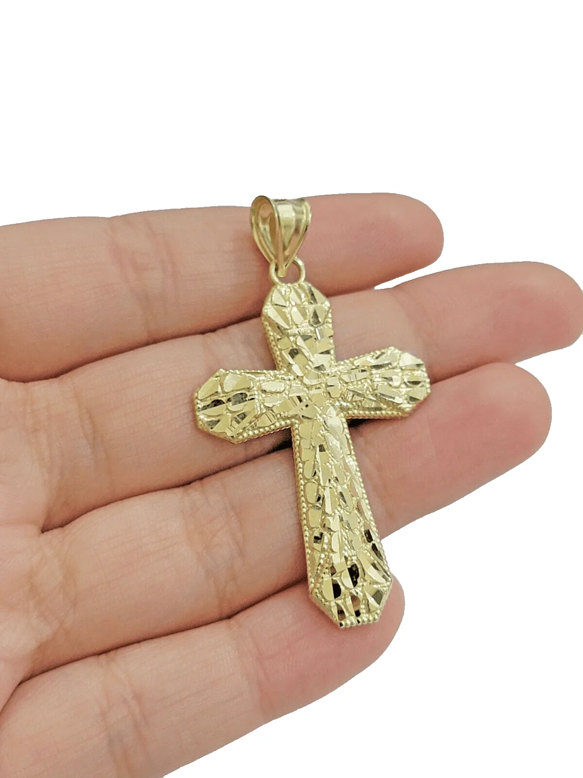10k Yellow Gold Cross Charm Jesus Pendant 2'' Inch Necklace Chain Real 10kt