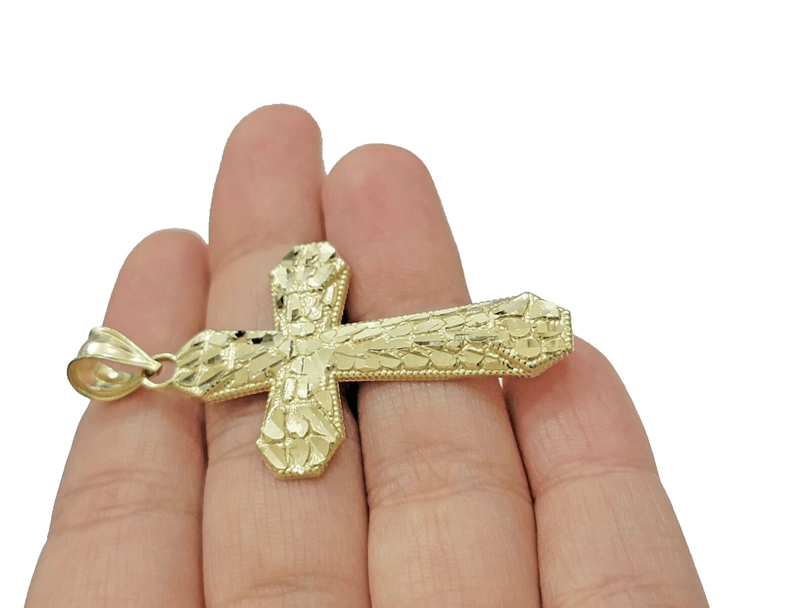10k Yellow Gold Cross Charm Jesus Pendant 2'' Inch Necklace Chain Real 10kt - Image 5