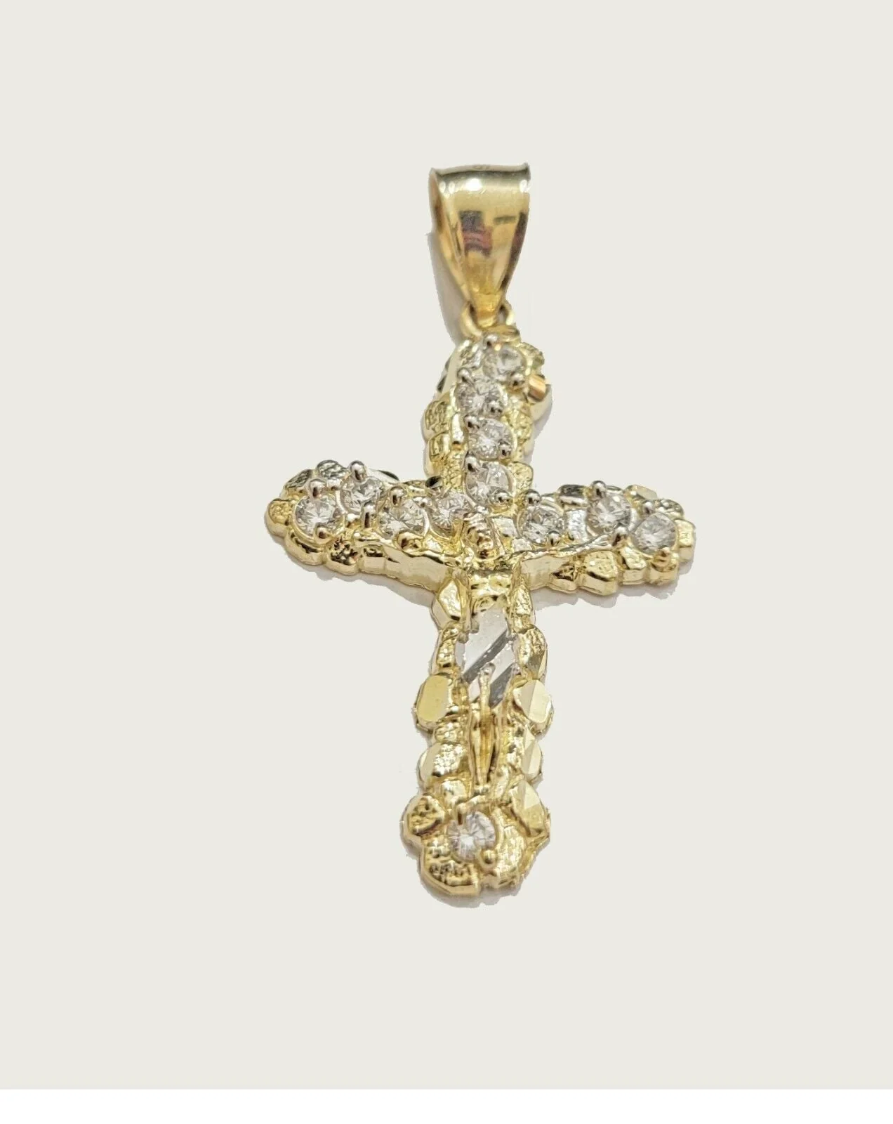 10k Yellow Gold Cross Charm pendant 1.5" With Cubic Zirconia Real 10KT Men Women - Image 2