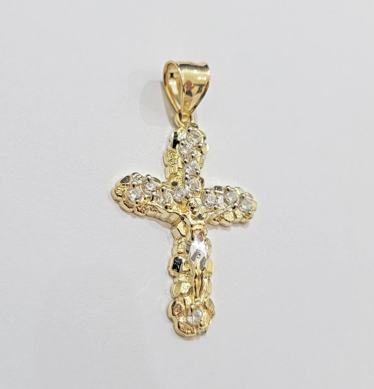 10k Yellow Gold Cross Charm pendant 1.5" With Cubic Zirconia Real 10KT Men Women - Image 5